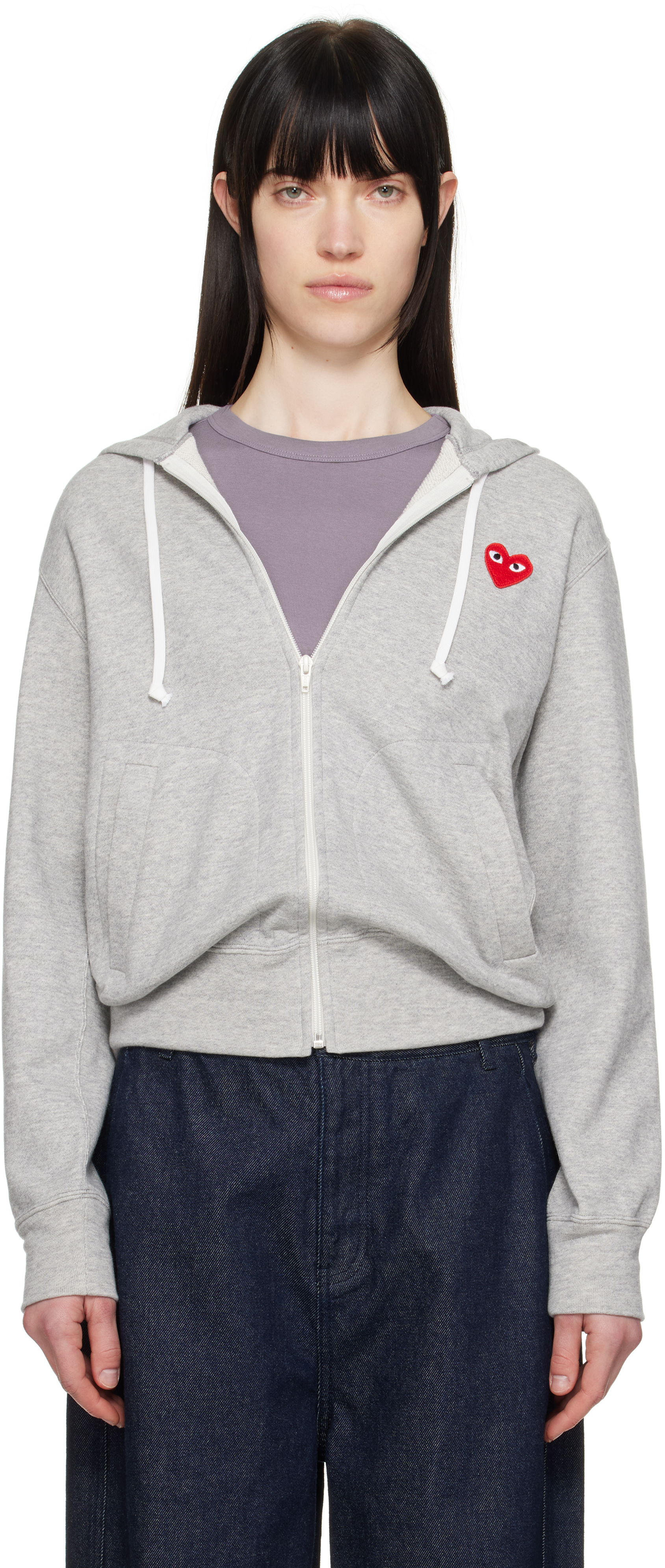 COMME des GARÇONS PLAY Gray Small Heart Zip-Up Hoodie