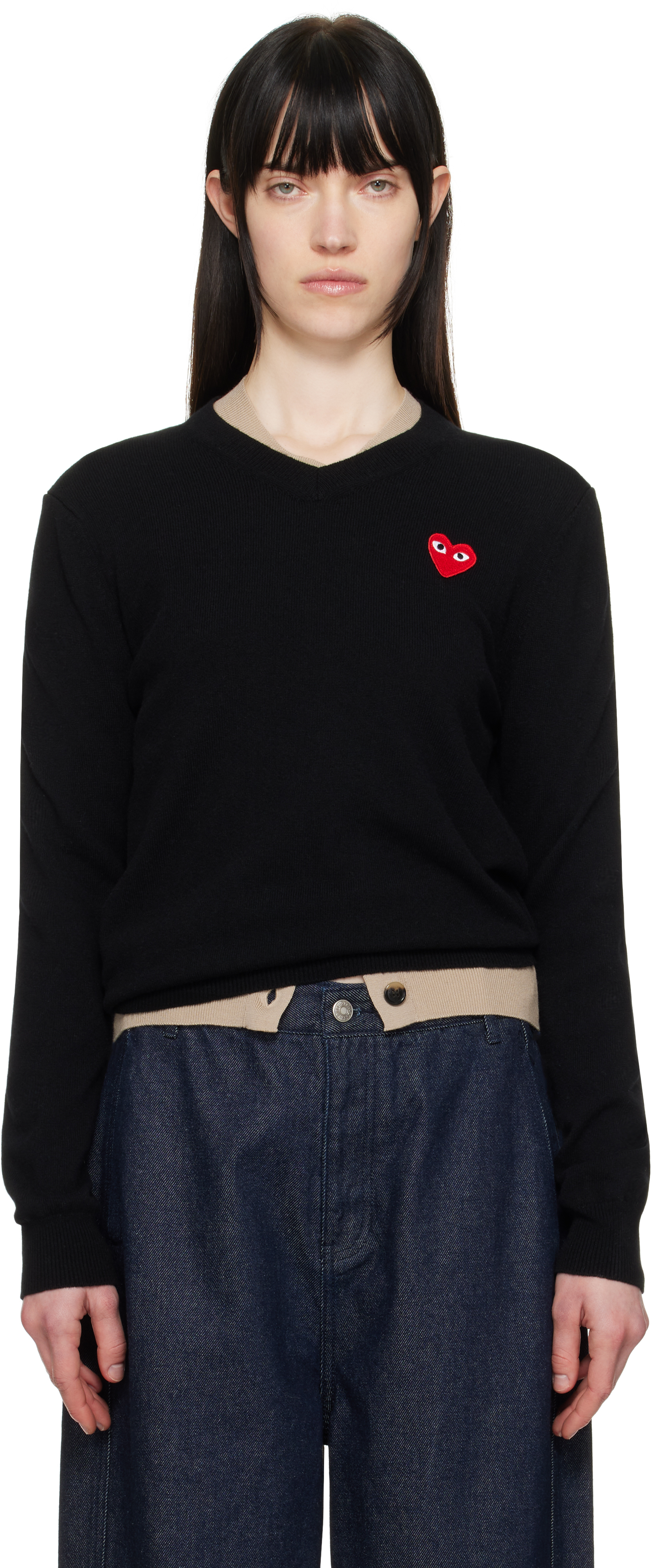 COMME des GARÇONS PLAY Black Red Heart V-Neck Sweater