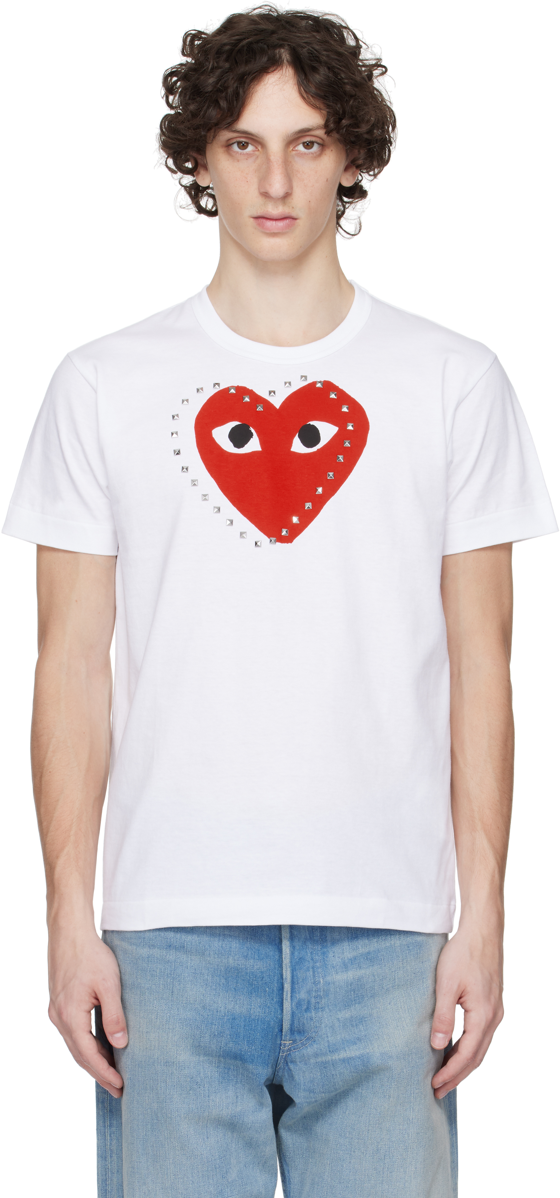 COMME des GARÇONS PLAY White Stud Print Red Heart T-shirt
