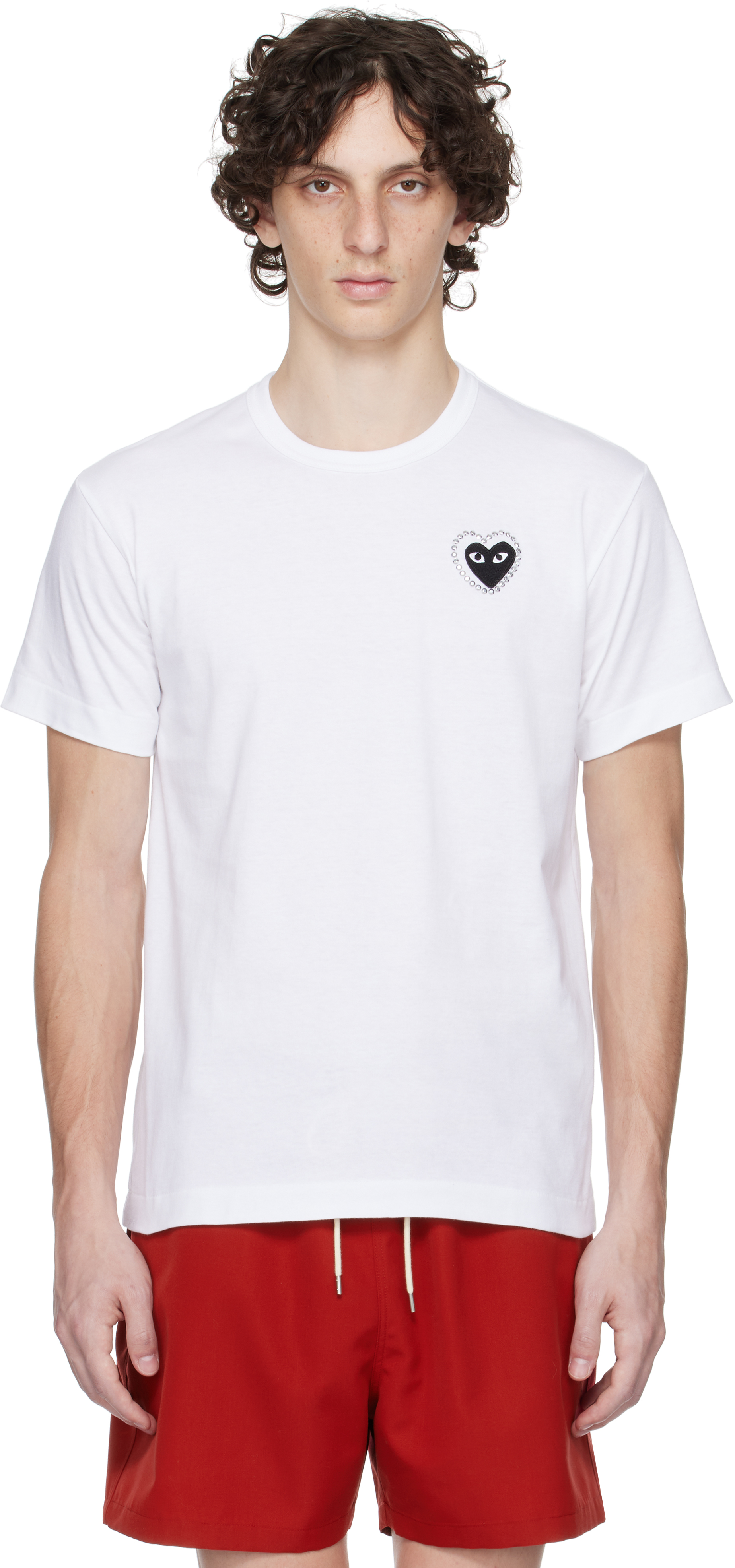 COMME des GARCONS PLAY ホワイトメタルストーンハートTシャツ COMME des GARÇONS PLAY: ホワイト メタルストーン ハート T