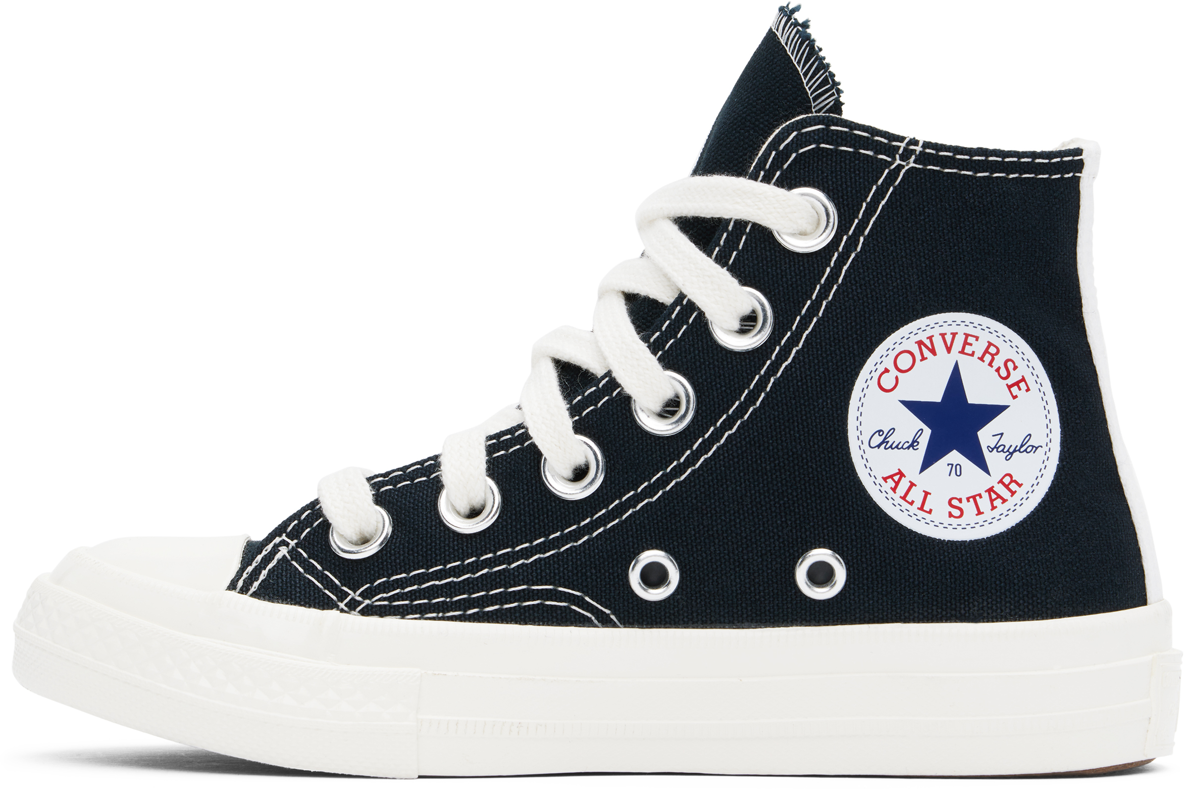 COMME DES GARÇONS PLAY KIDS BLACK CONVERSE EDITION CHUCK 70 OG SINGLE HEART HIGH TOP SNEAKERS
