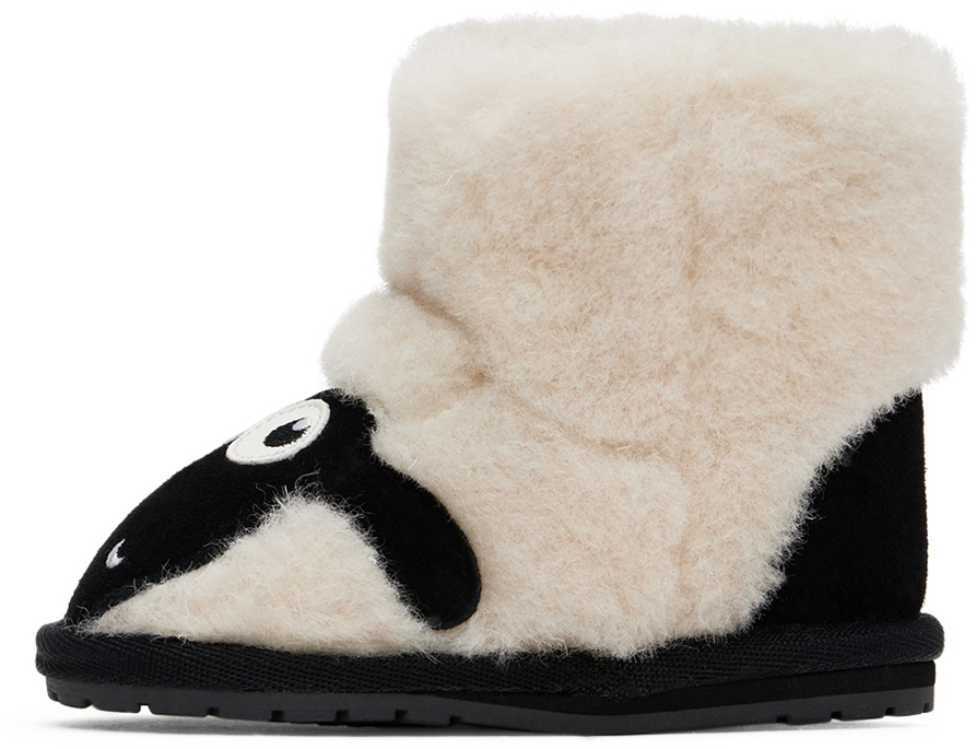 Emu Baby Off-white & Black 'shaun The Sheep' Pre-walkers In Natural