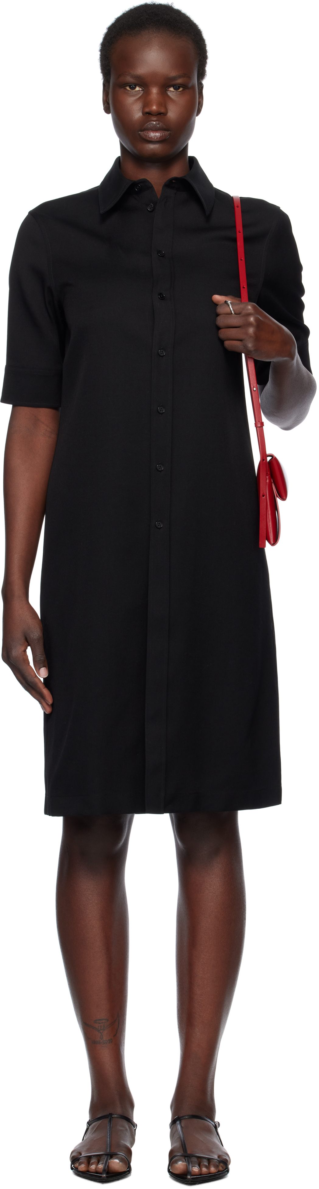 Jil Sander Black Lightweight Wool Gabardine Midi Dress In 001 Black