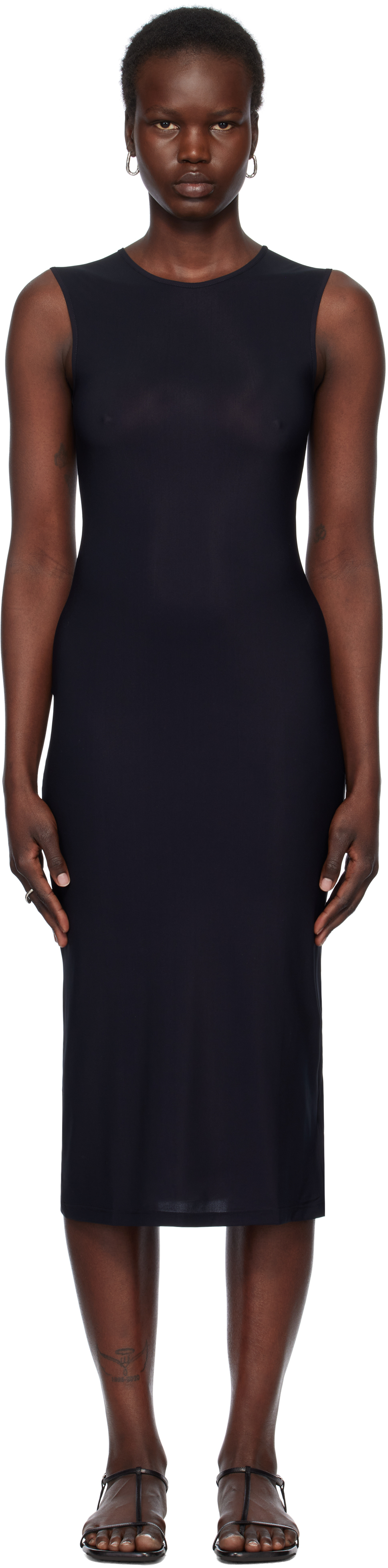Black Crew Neck Slip Dress
