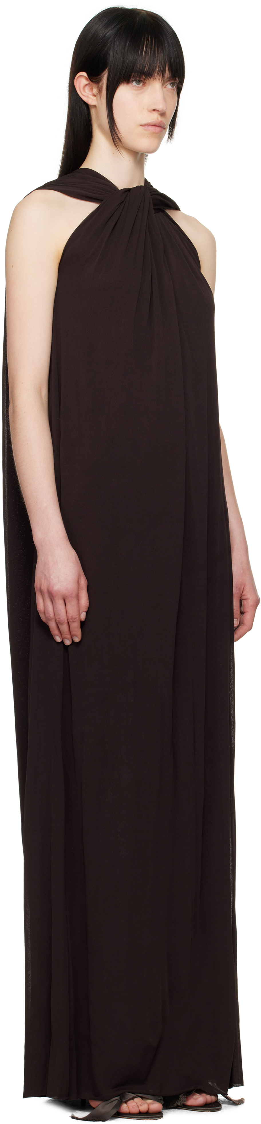 Jil Sander Caped Draped Crêpe Jersey Gown In 201 Chocolate Brown