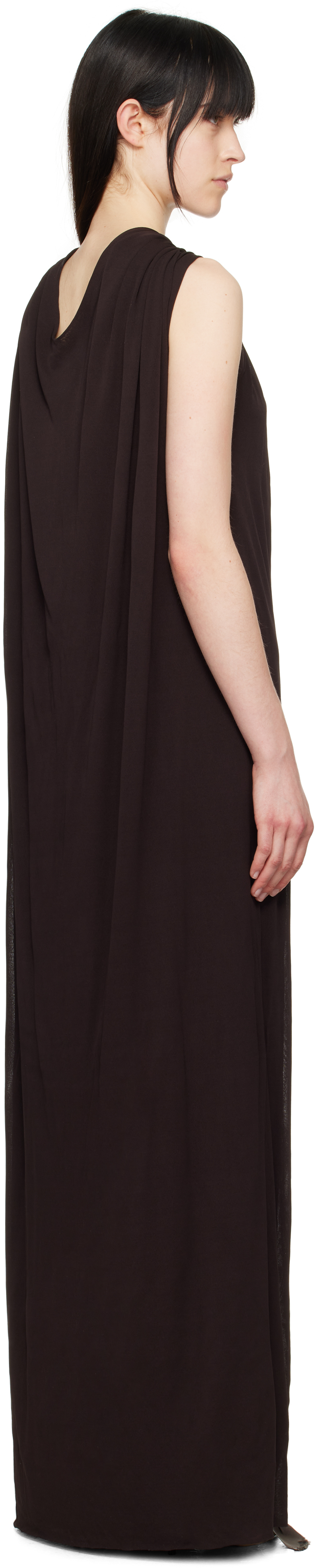 Jil Sander Caped Draped Crêpe Jersey Gown In 201 Chocolate Brown