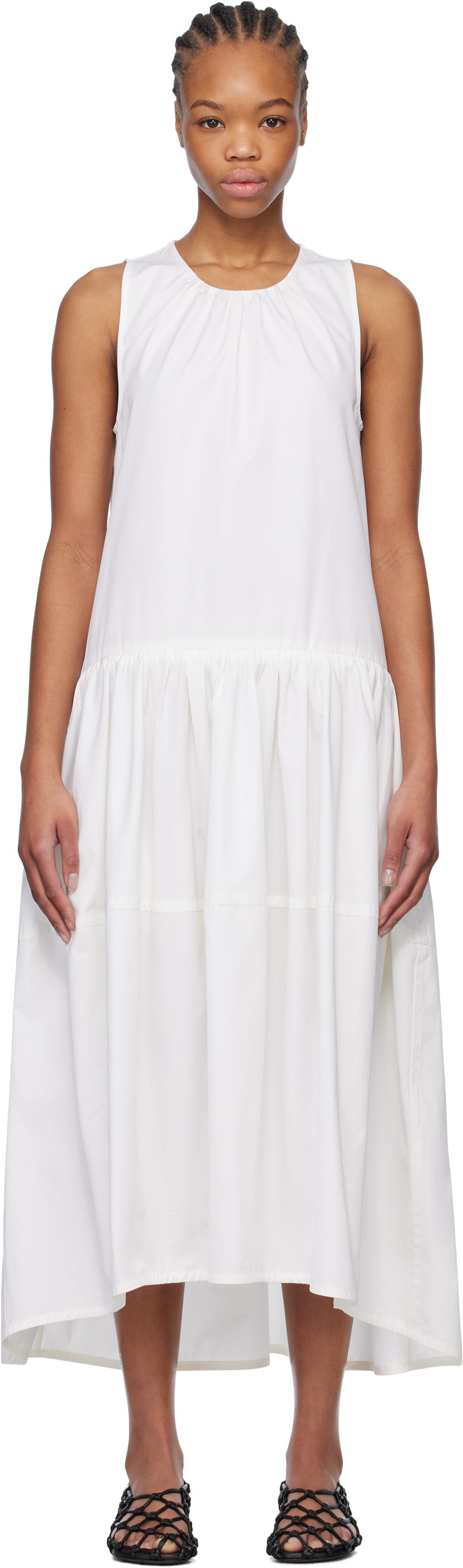 White Crew-Neck Midi Dress