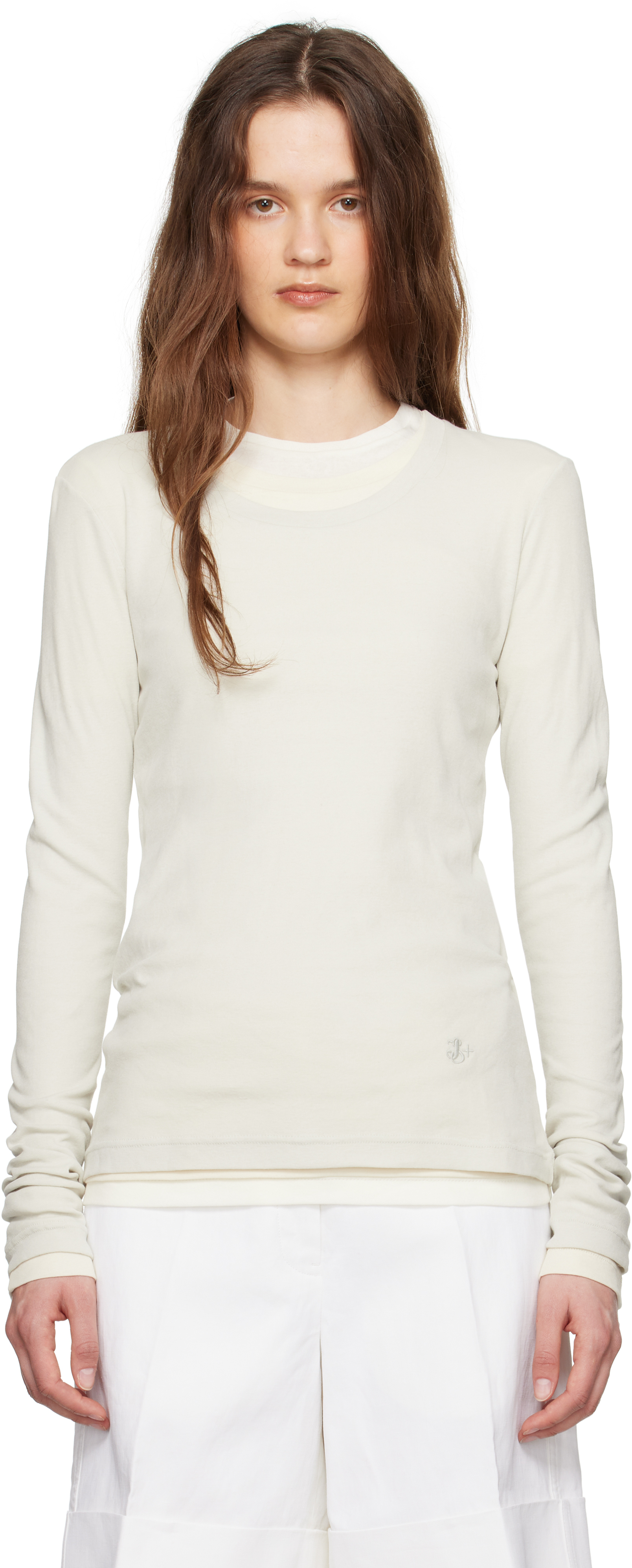 JIL SANDER GRAY & OFF-WHITE '3 LAYERS' LONG SLEEVE T-SHIRT SET