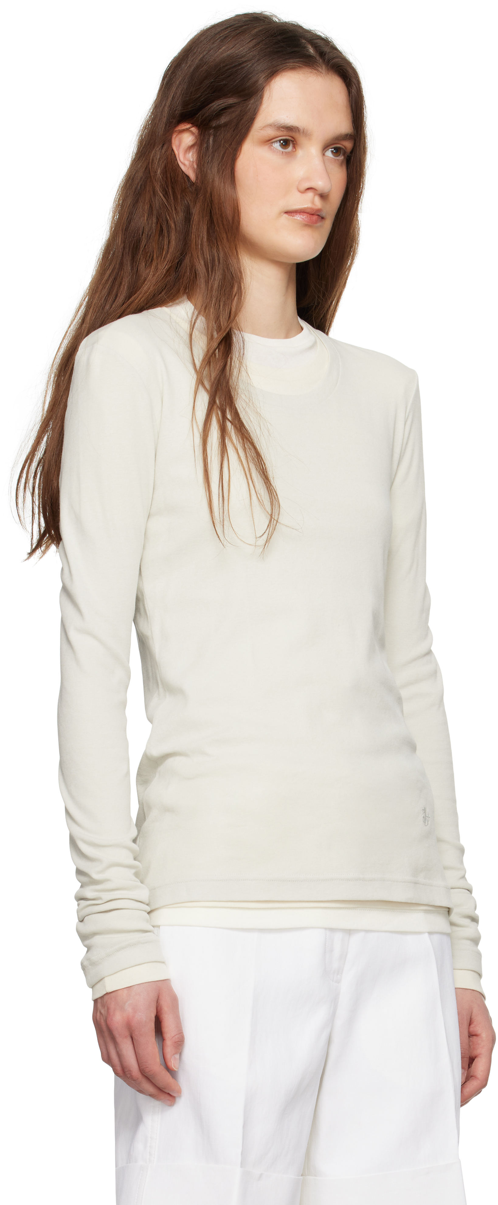 JIL SANDER GRAY & OFF-WHITE '3 LAYERS' LONG SLEEVE T-SHIRT SET