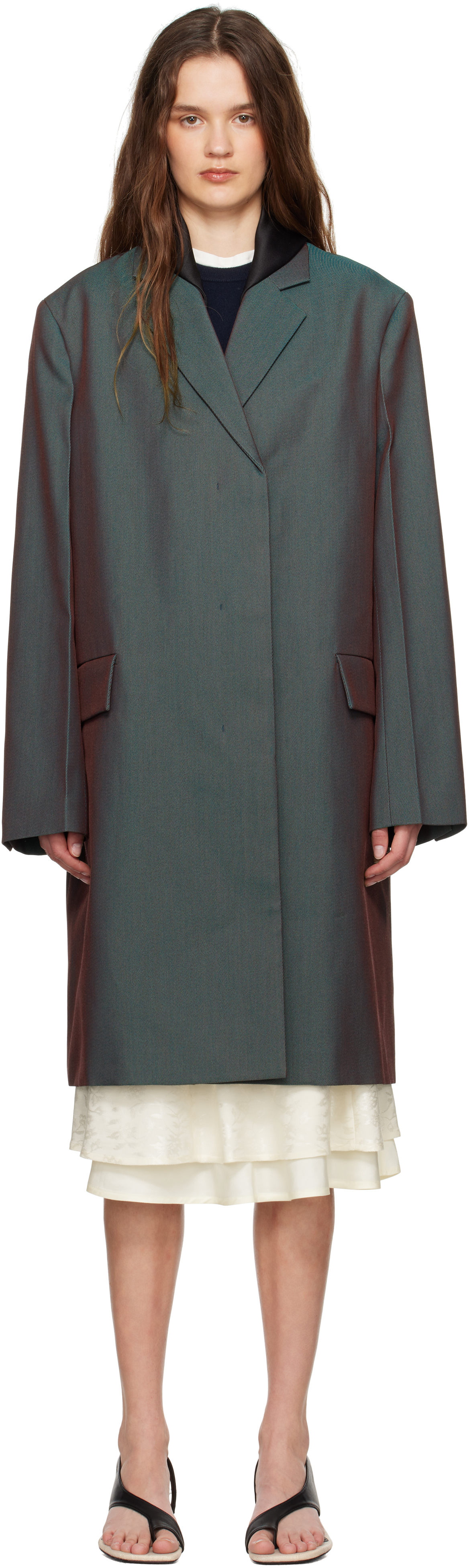 Shop Jil Sander Green & Purple Detachable Contrast Collar Coat In 396 Iridescent Plum