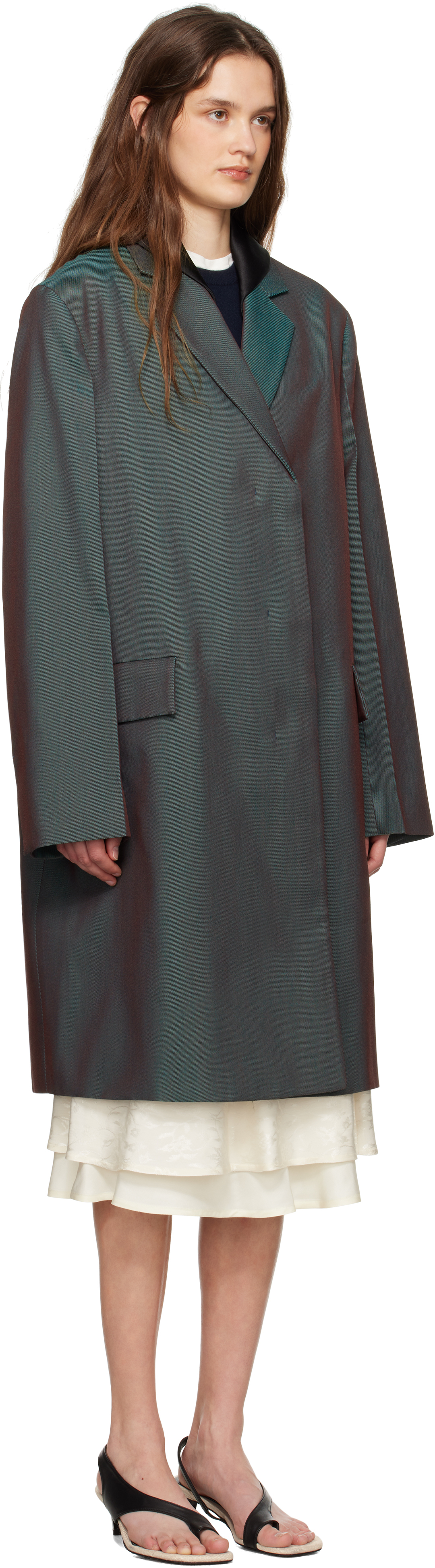 Shop Jil Sander Green & Purple Detachable Contrast Collar Coat In 396 Iridescent Plum