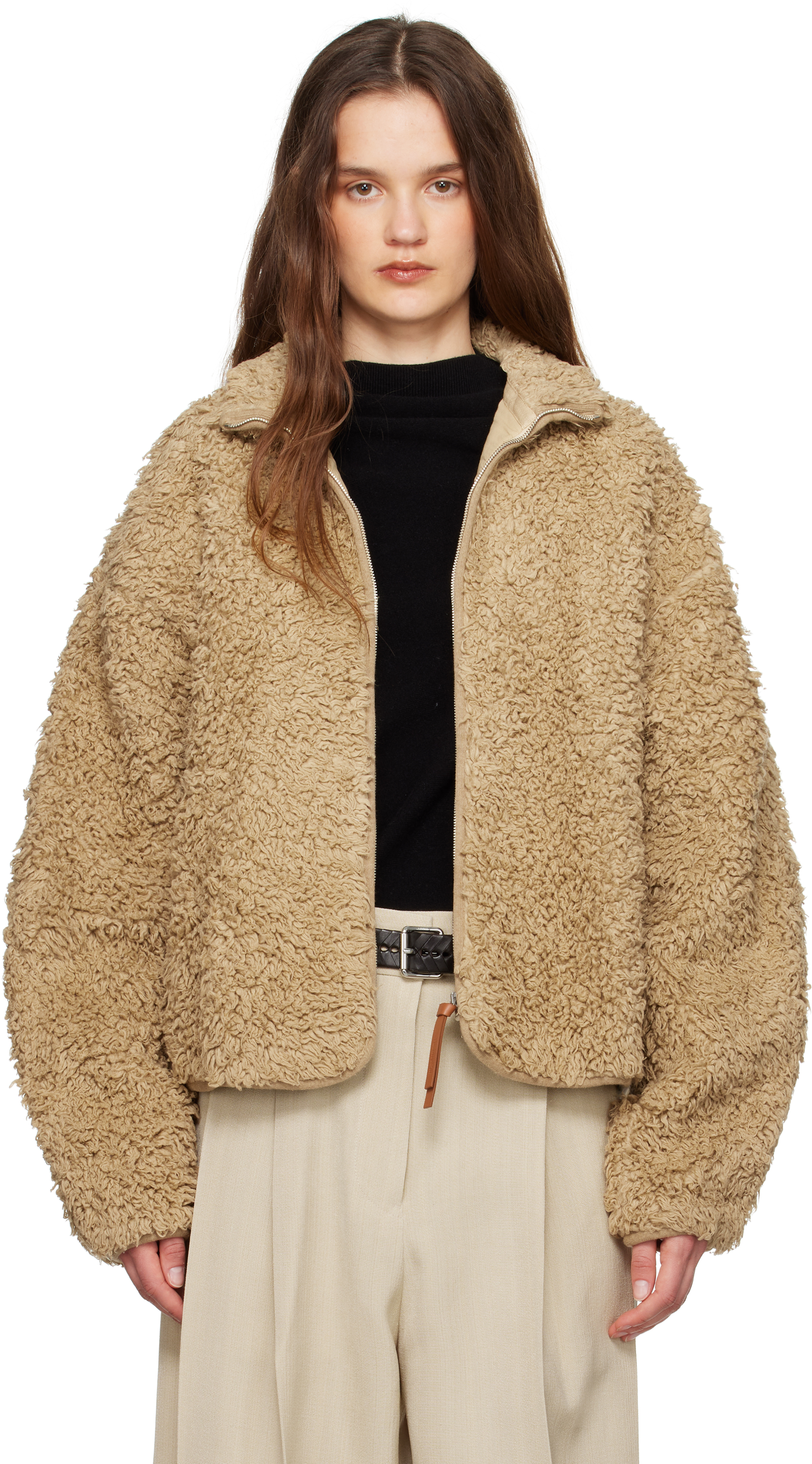 Jil Sander Beige Cotton Fleece Zip-up Jacket In 218 Beaver