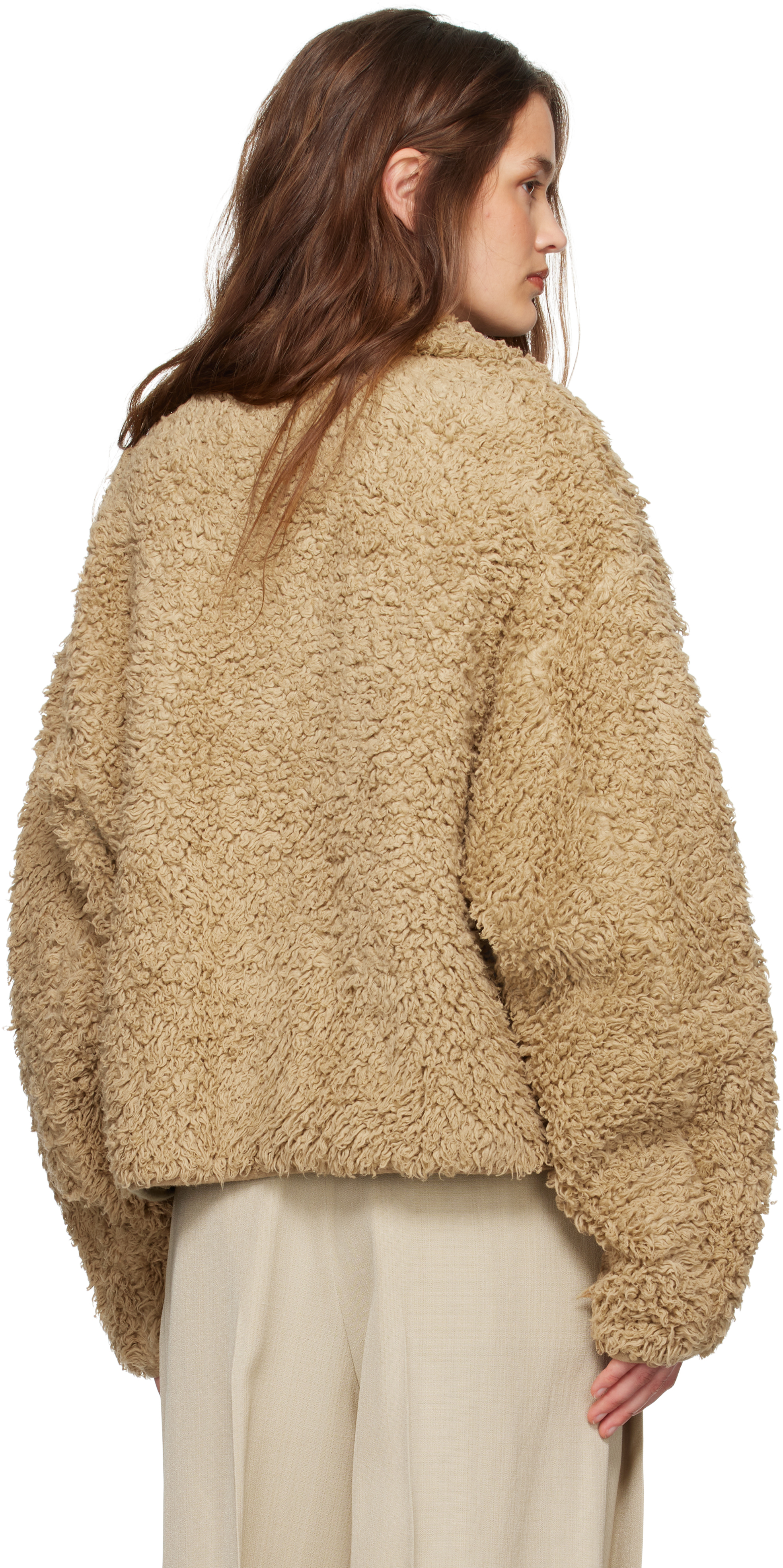 Jil Sander Beige Cotton Fleece Zip-up Jacket In 218 Beaver