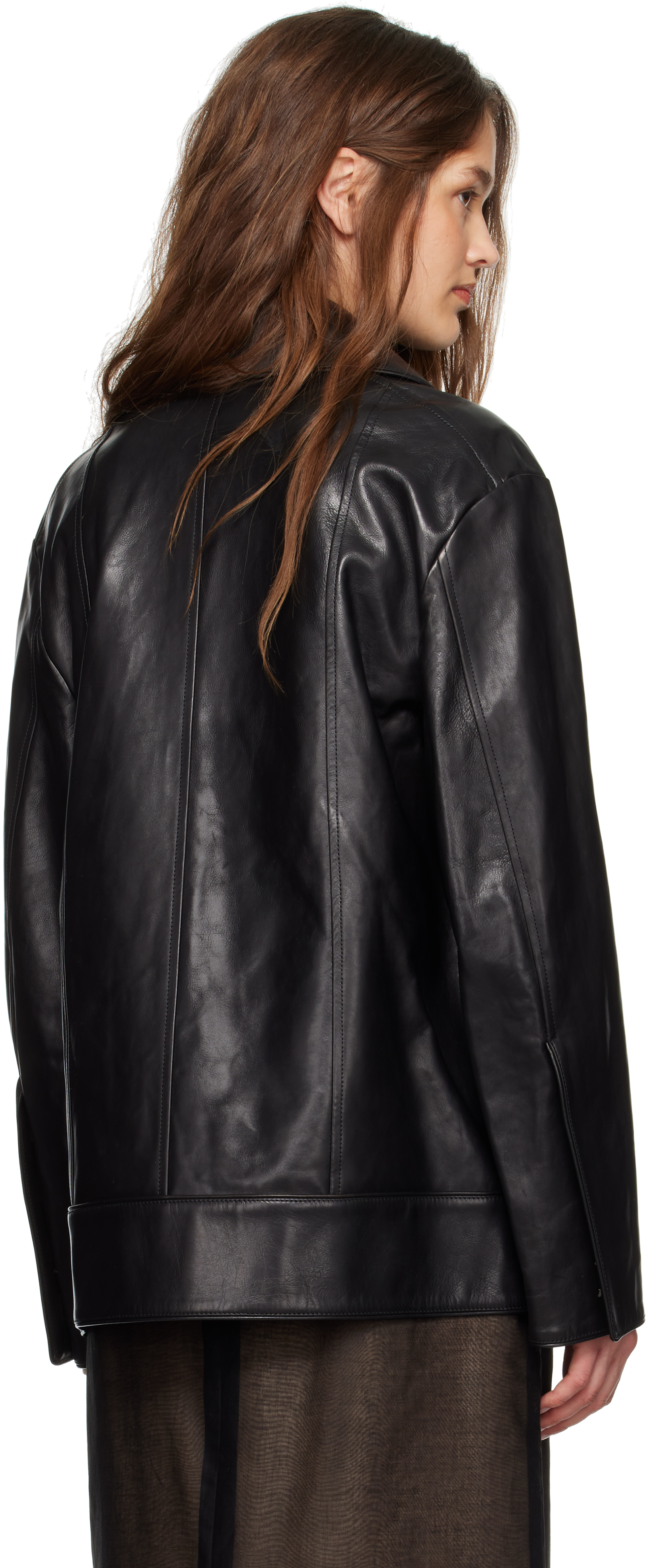 Jil Sander Black Boxy Fit Leather Biker Jacket In 001 Black