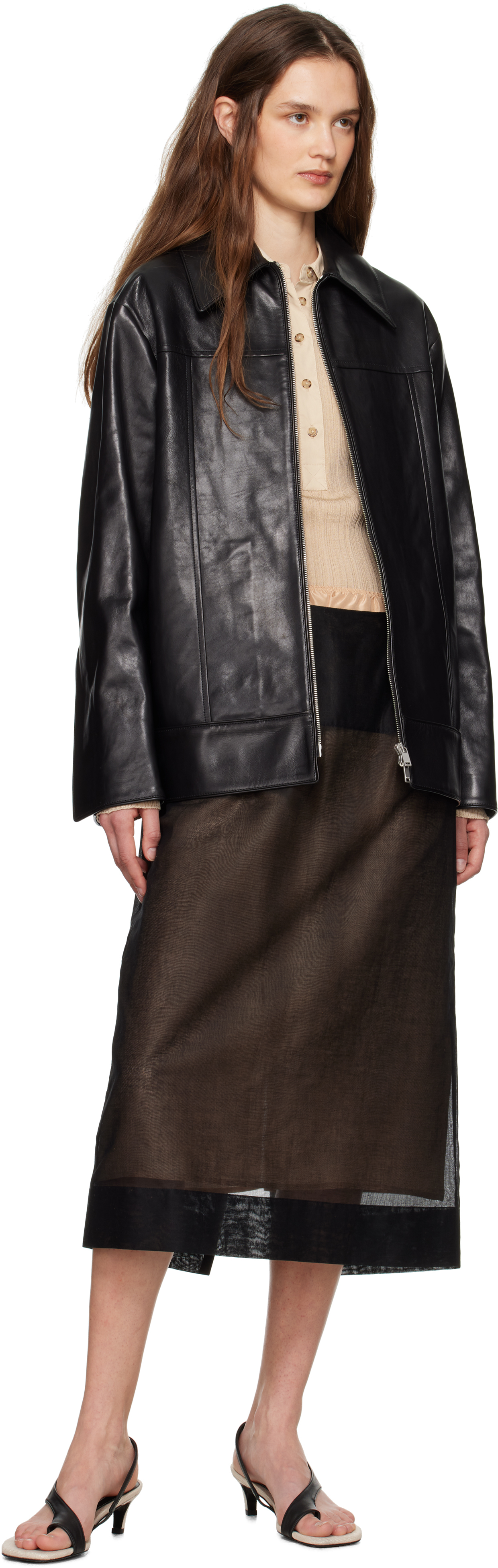 Jil Sander Black Boxy Fit Leather Biker Jacket In 001 Black