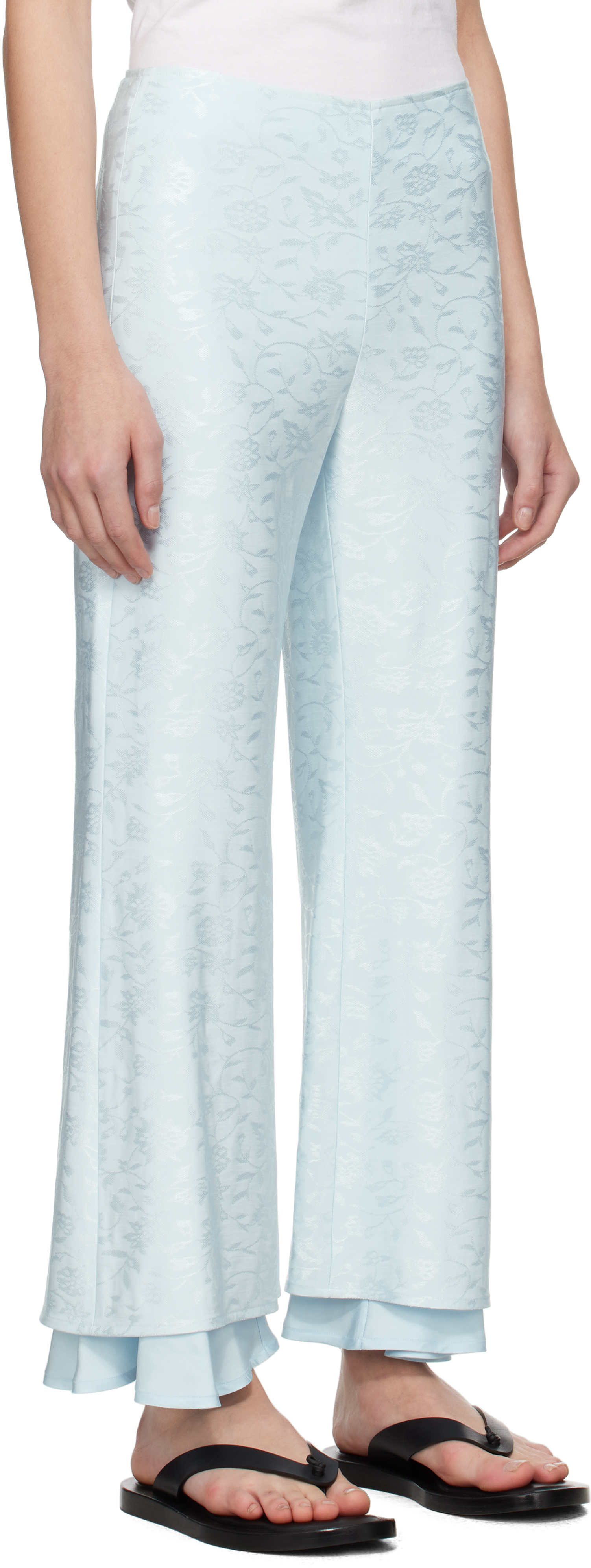 Jil Sander Blue Fluid Viscose Flower Jacquard Trousers