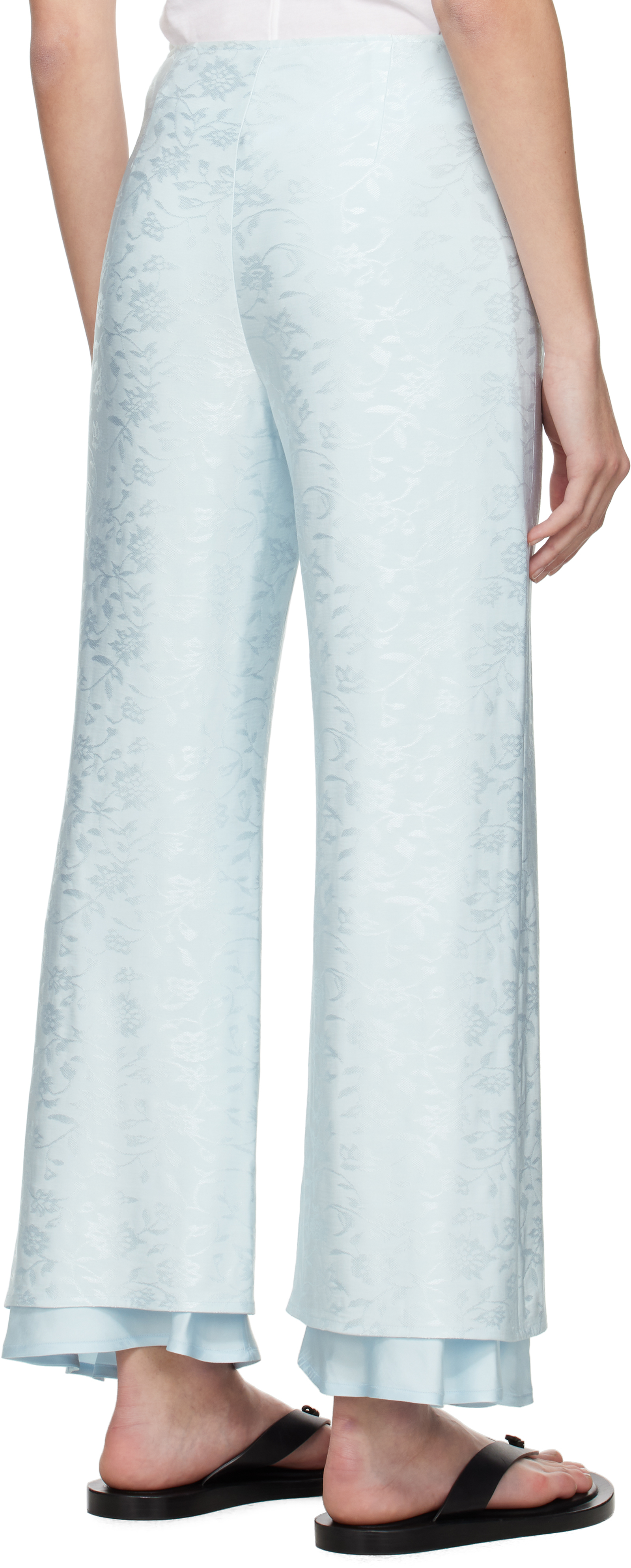 Jil Sander Blue Fluid Viscose Flower Jacquard Trousers