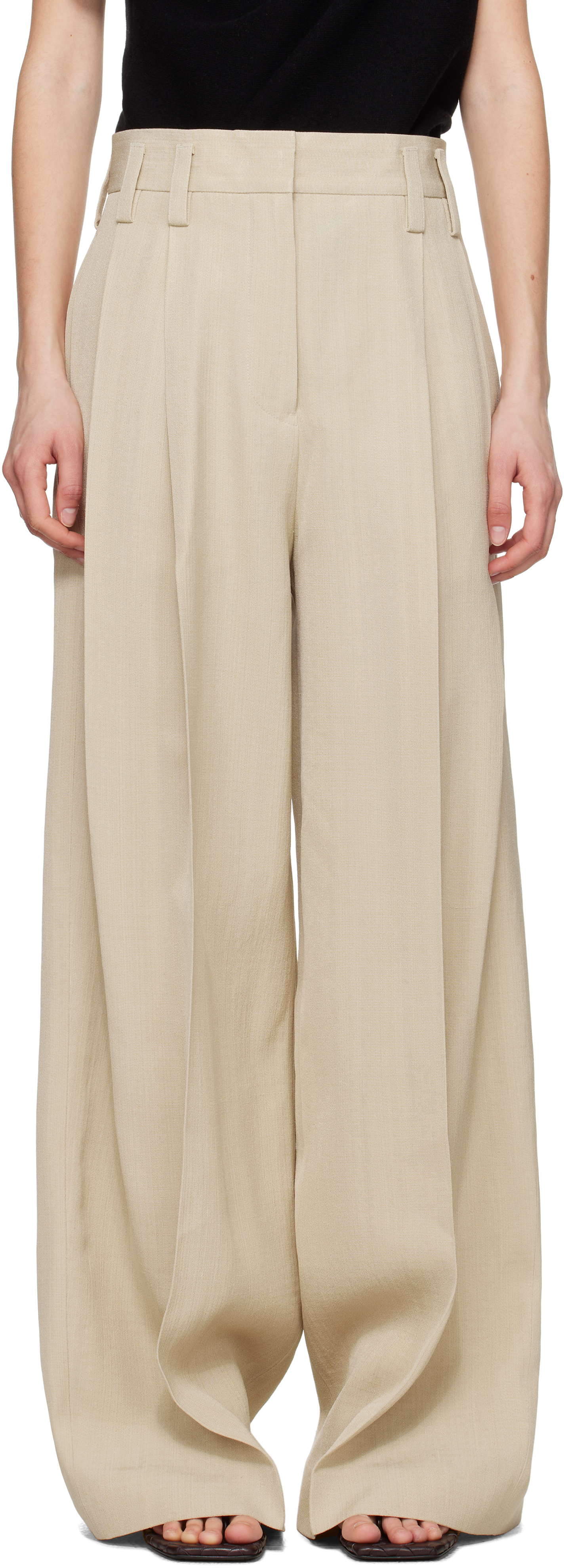 Jil Sander Beige Voluminous Pleated Trousers In 272 Canvas Beige