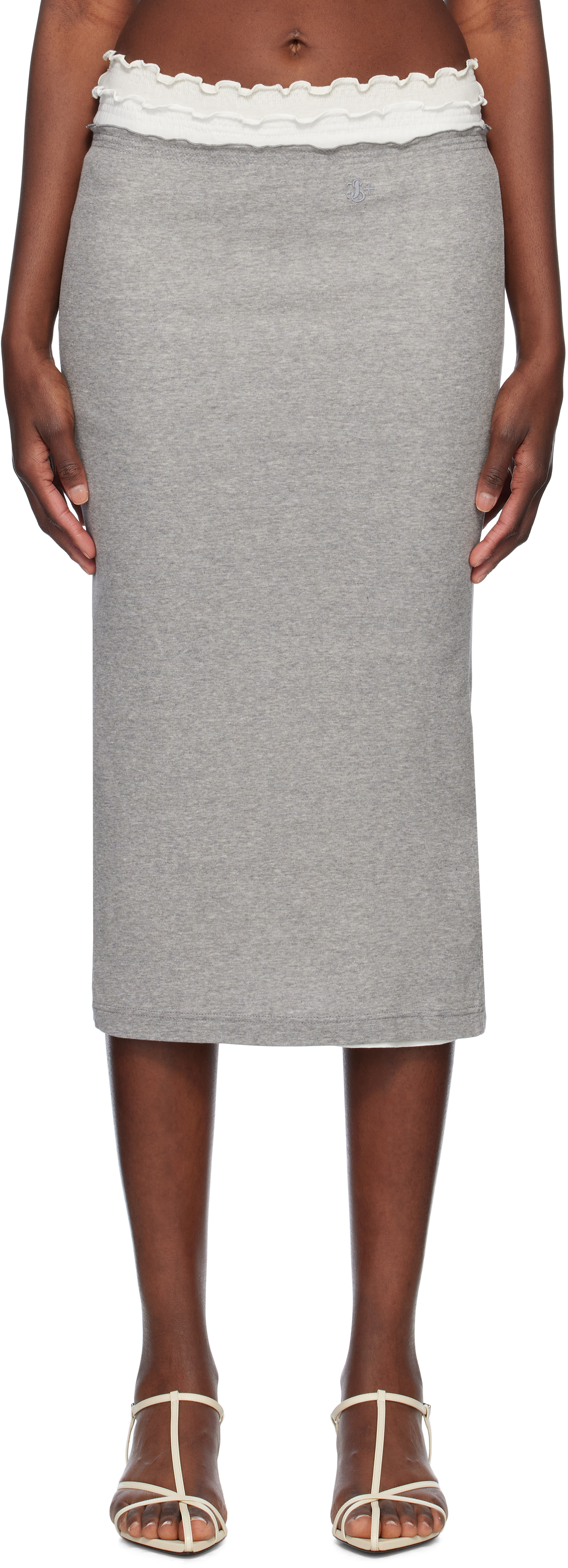 Jil Sander Logo-embroidered Layered Midi Skirt In 971 Granite (100+103
