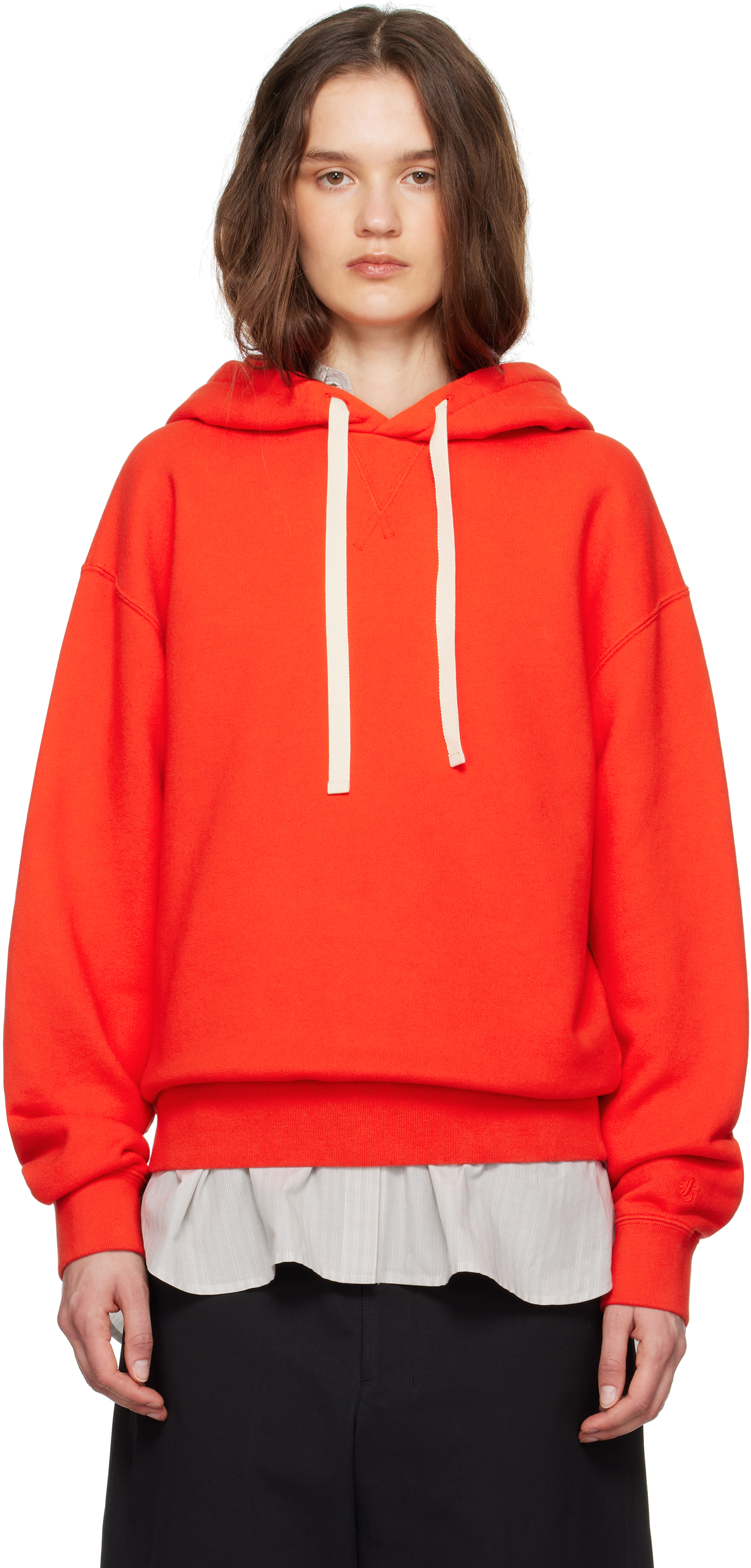 Jil Sander Orange Drawstring Hoodie In 626 Poppy