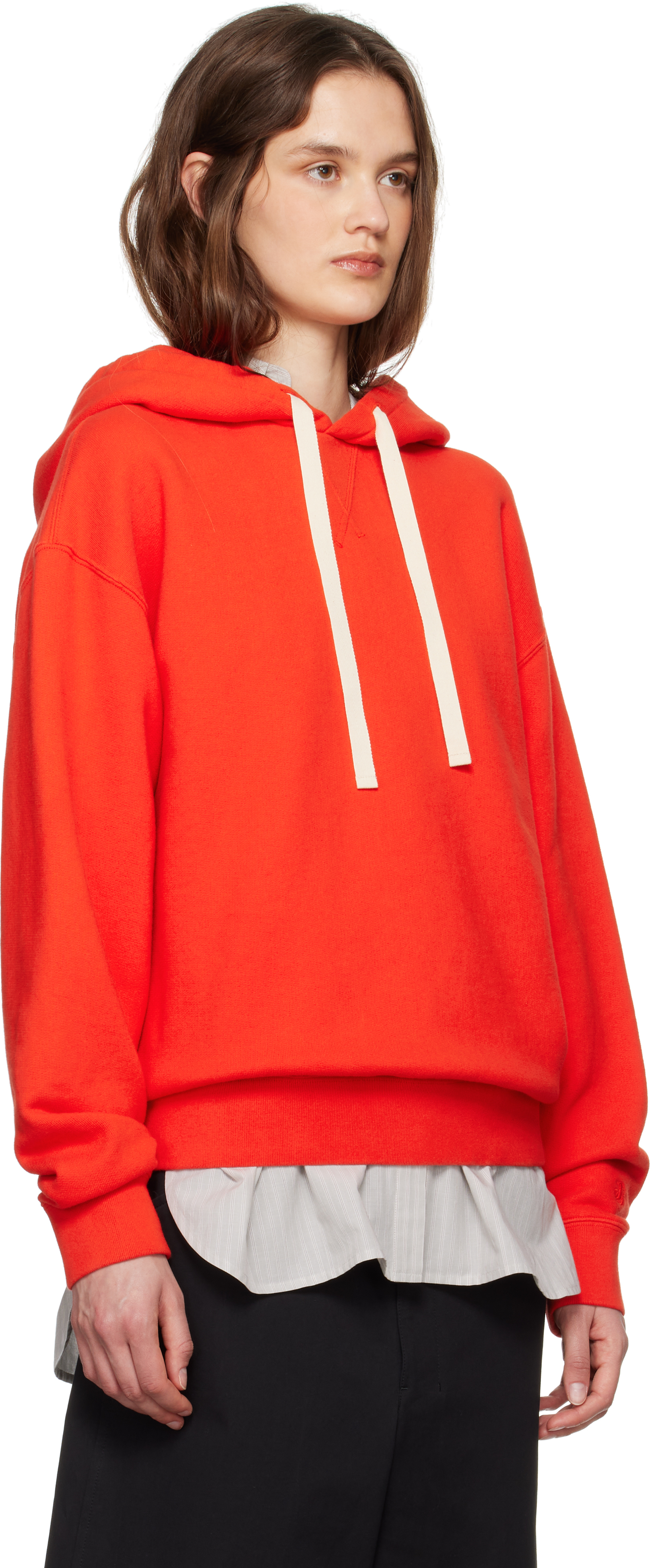 Jil Sander Orange Drawstring Hoodie In 626 Poppy