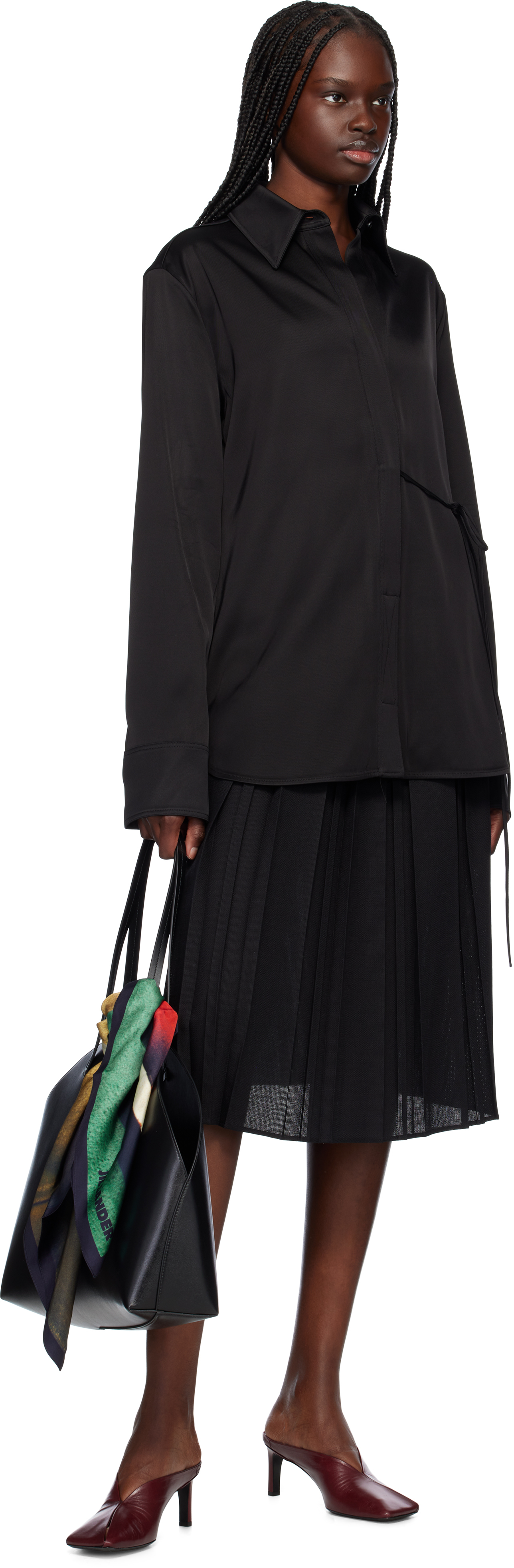 Jil Sander Black Heavy Viscose Silk Twill Shirt In 001 Black