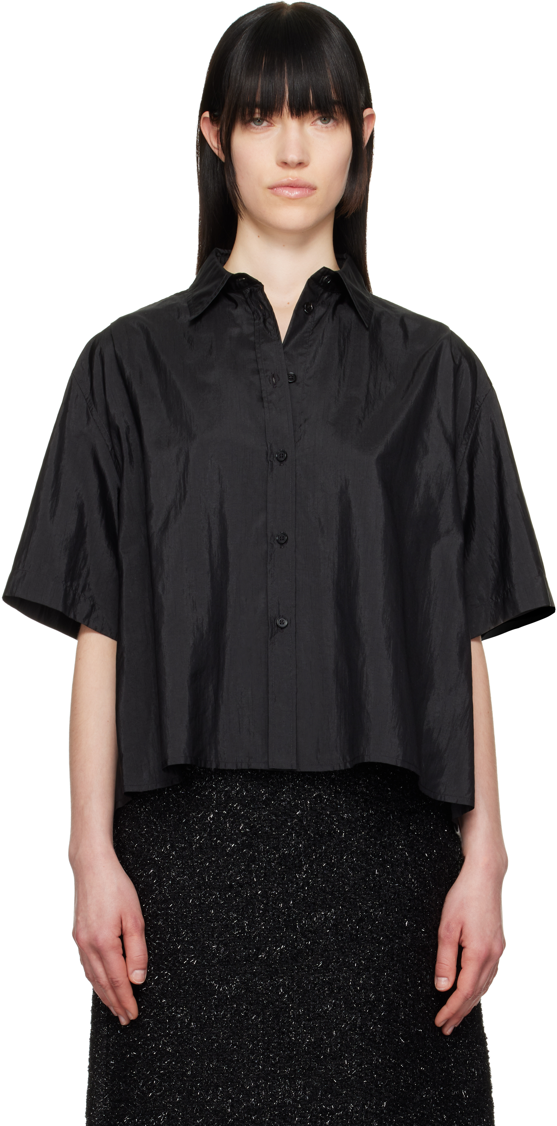 Jil Sander Black Spread Collar Shirt In 001 Black