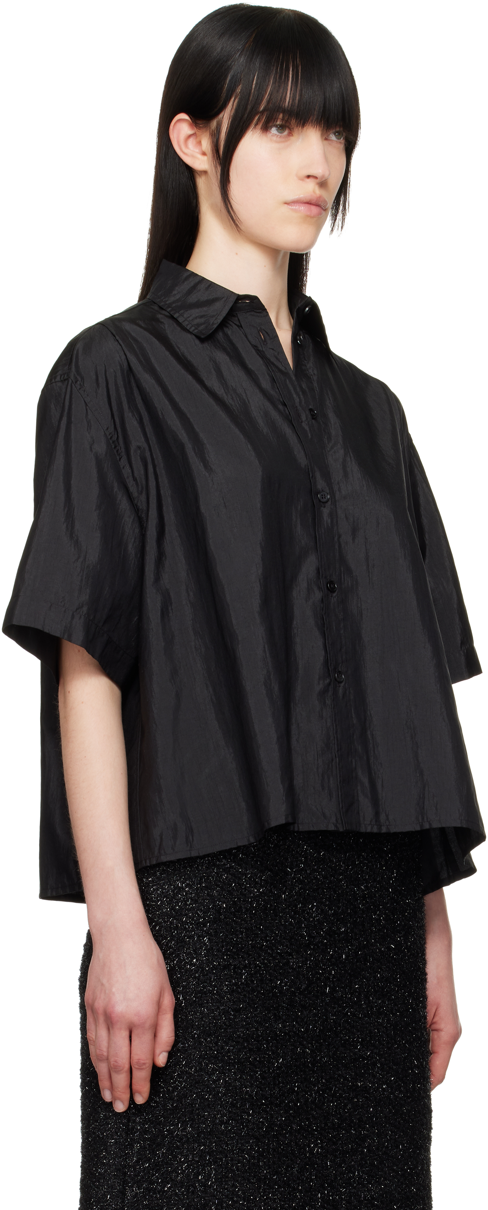 Jil Sander Black Spread Collar Shirt In 001 Black