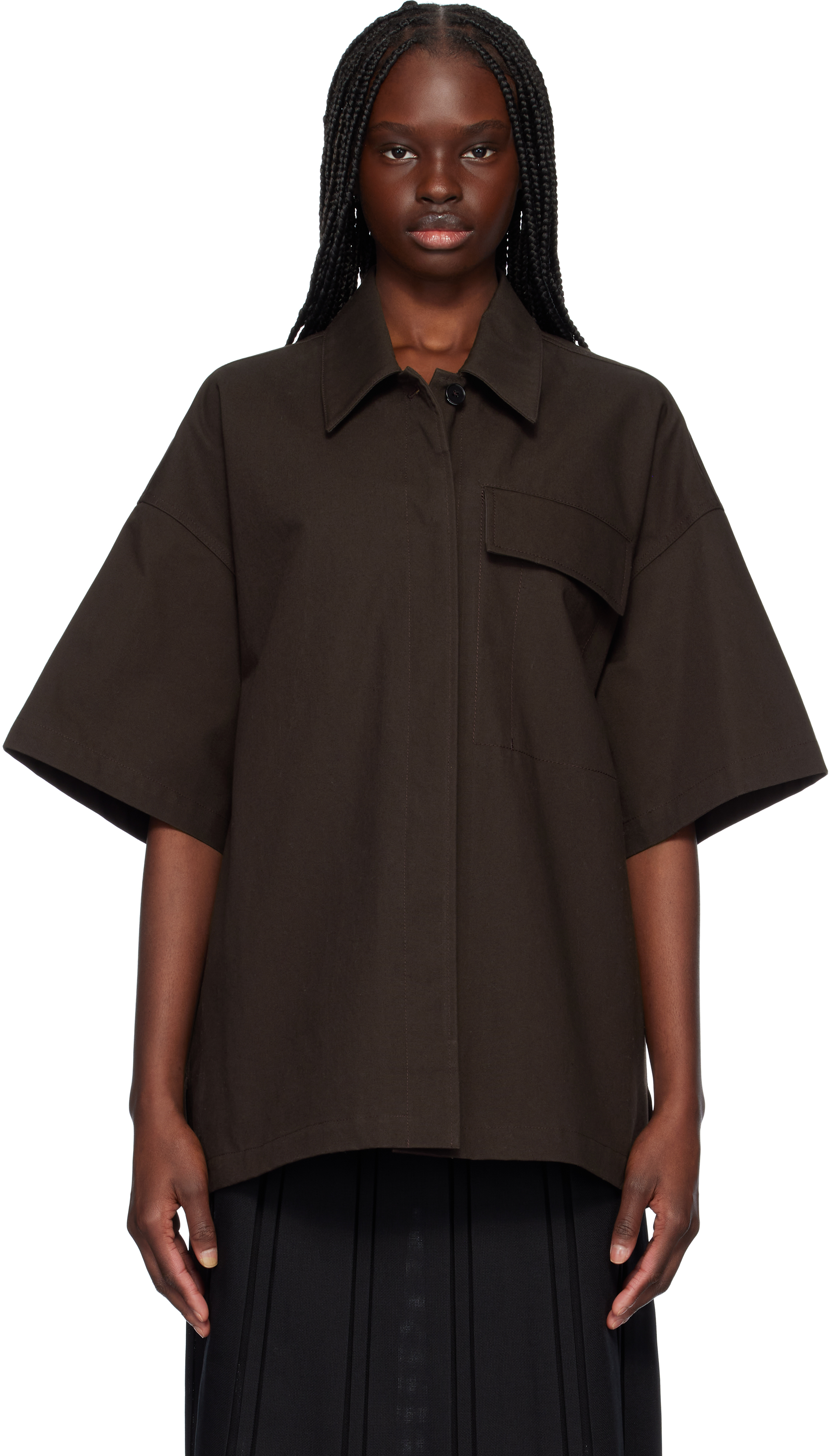 JIL SANDER BROWN HEAVY COTTON CANVAS SHIRT