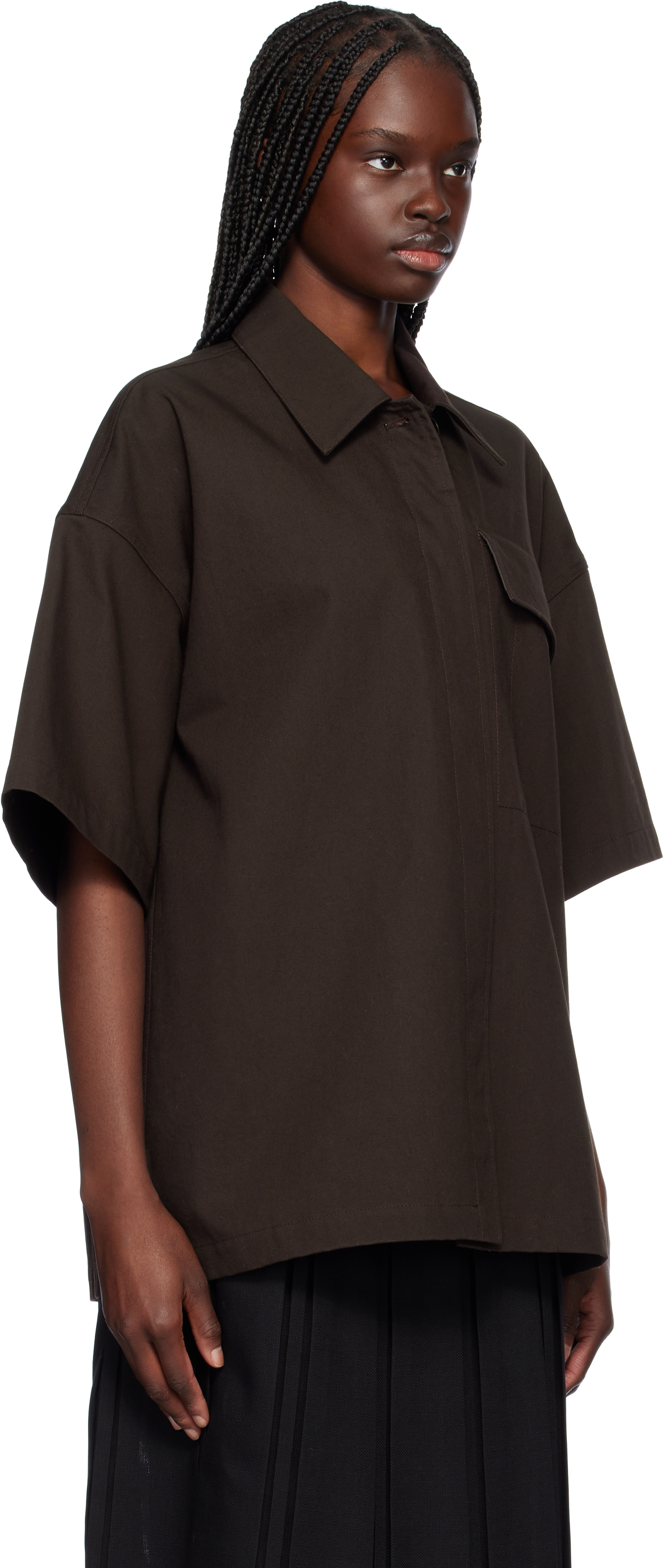JIL SANDER BROWN HEAVY COTTON CANVAS SHIRT