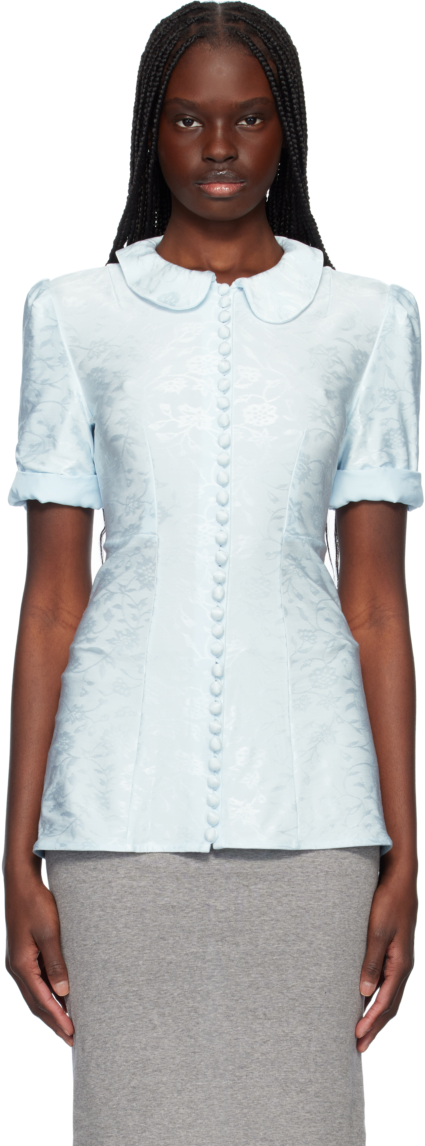 Jil Sanderのブルー フルイドビスコース フラワー ジャカード シャツが