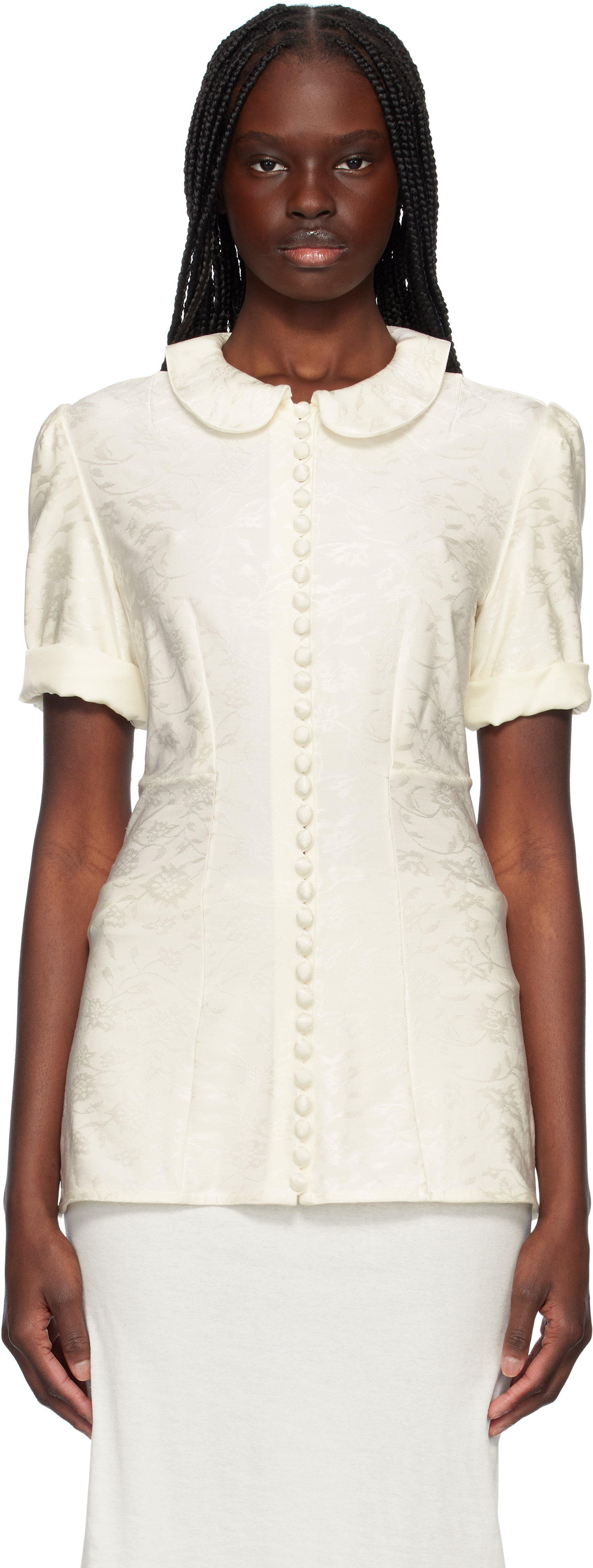 Jil Sander Off-white Fluid Viscose Flower Jacquard Shirt In 104 Coconut