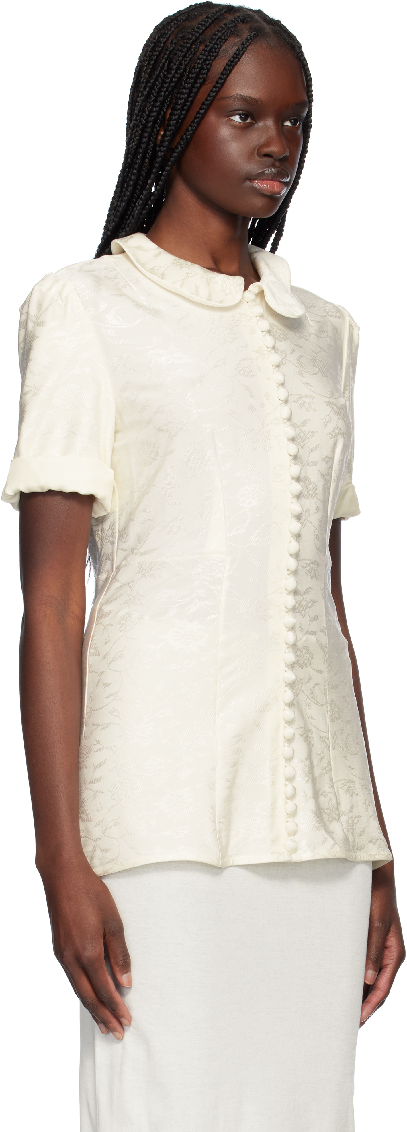 Jil Sander Off-white Fluid Viscose Flower Jacquard Shirt In 104 Coconut