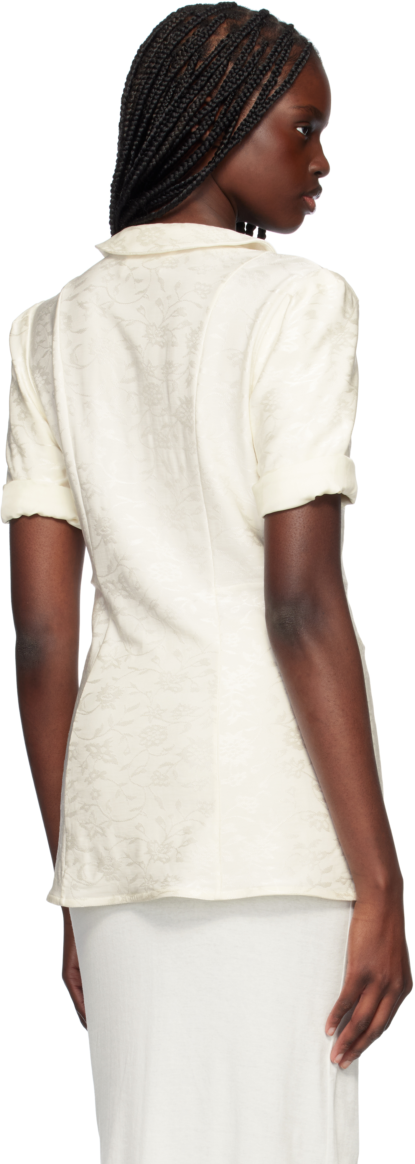 Jil Sander Off-white Fluid Viscose Flower Jacquard Shirt In 104 Coconut