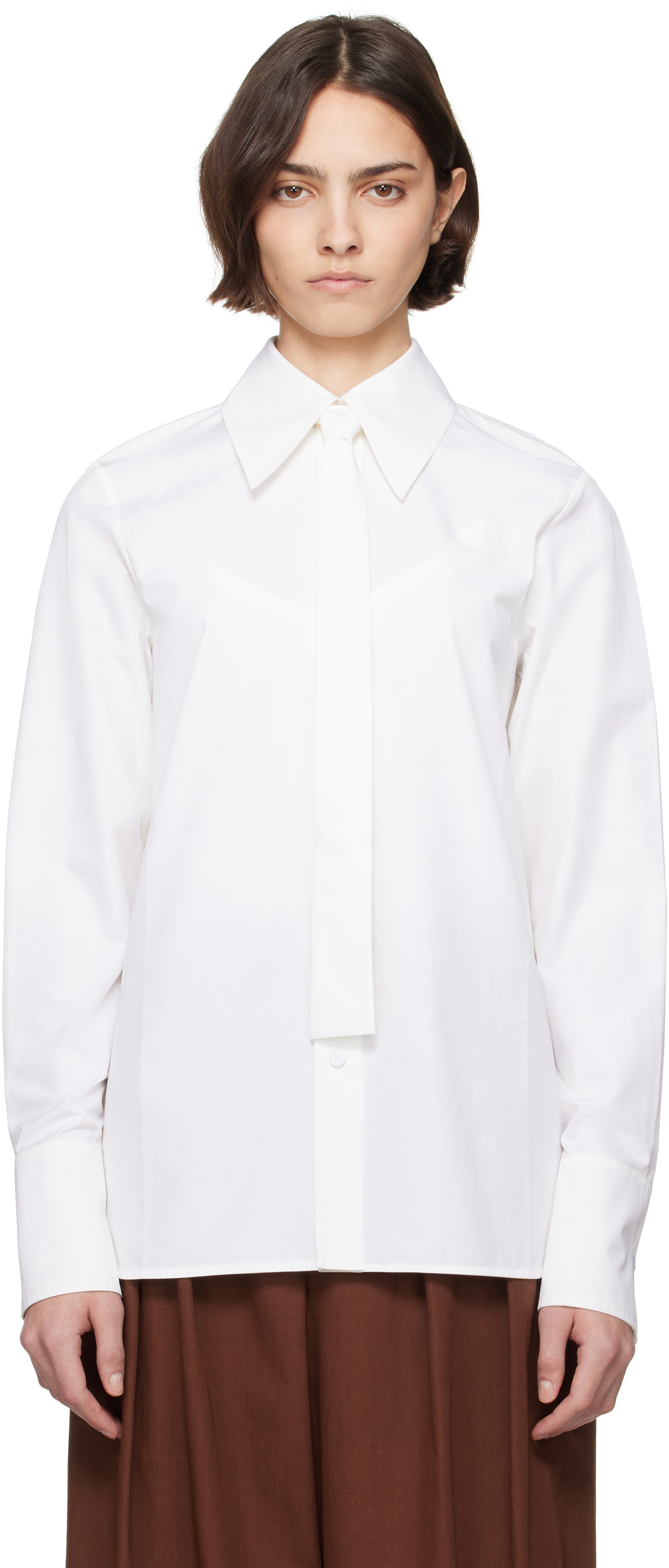 Jil Sander White Cotton Poplin Tie Shirt