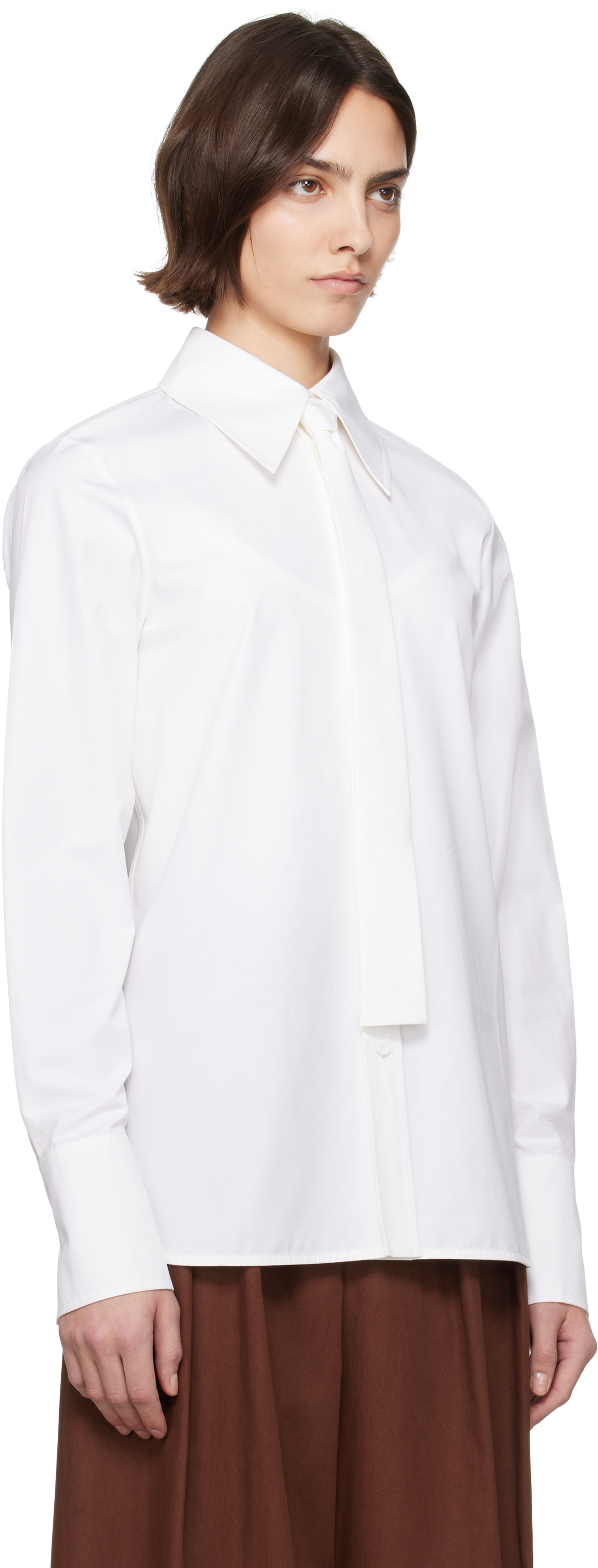 Jil Sander White Cotton Poplin Tie Shirt