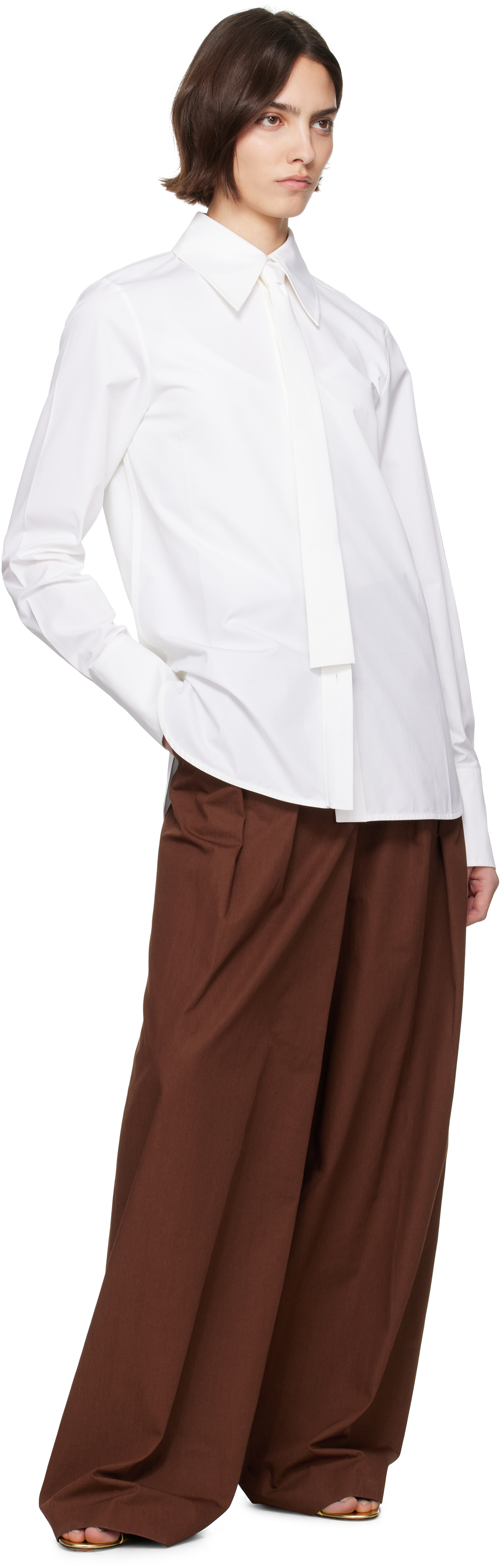 Jil Sander White Cotton Poplin Tie Shirt