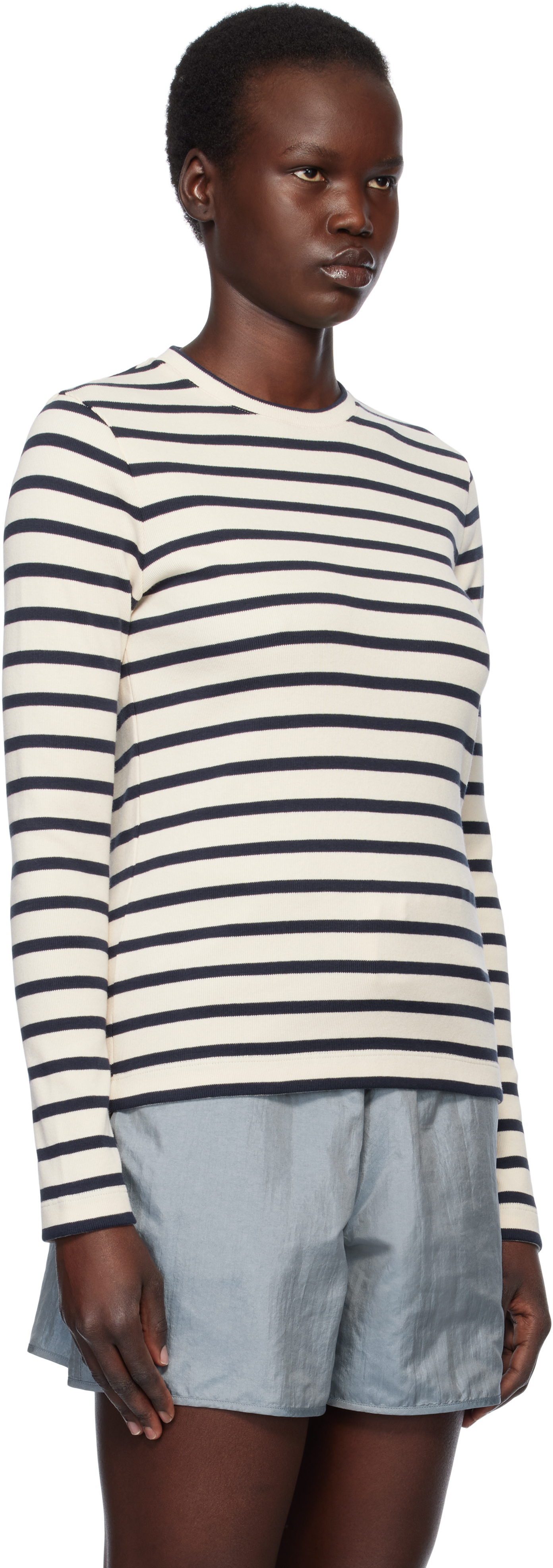 Jil Sander Fine Ribbed Off-white And Black Crew Neck Sweater In Neutral