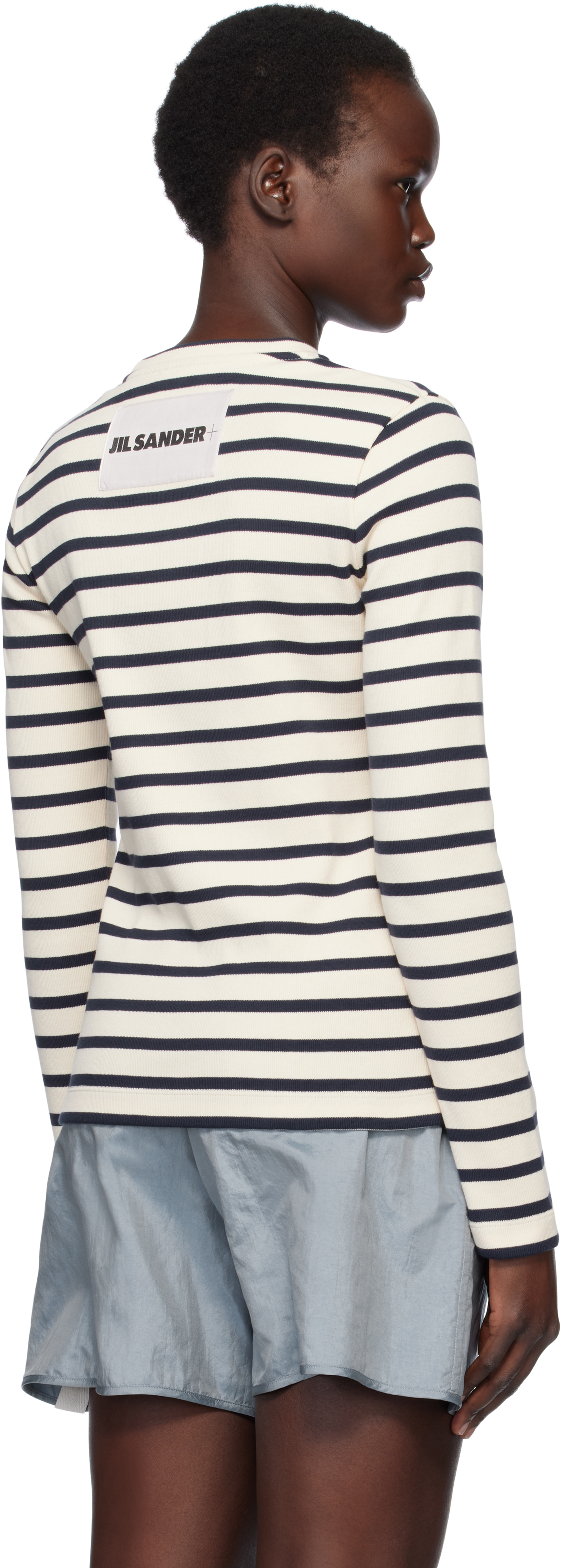 Jil Sander Fine Ribbed Off-white And Black Crew Neck Sweater In Neutral