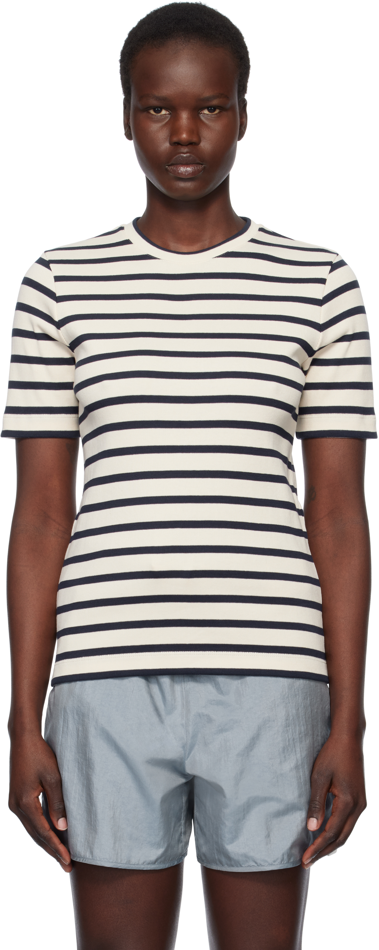 Jil Sander Black And White Knitted Striped T-shirt In Cotton Woman In 124 Mariniere