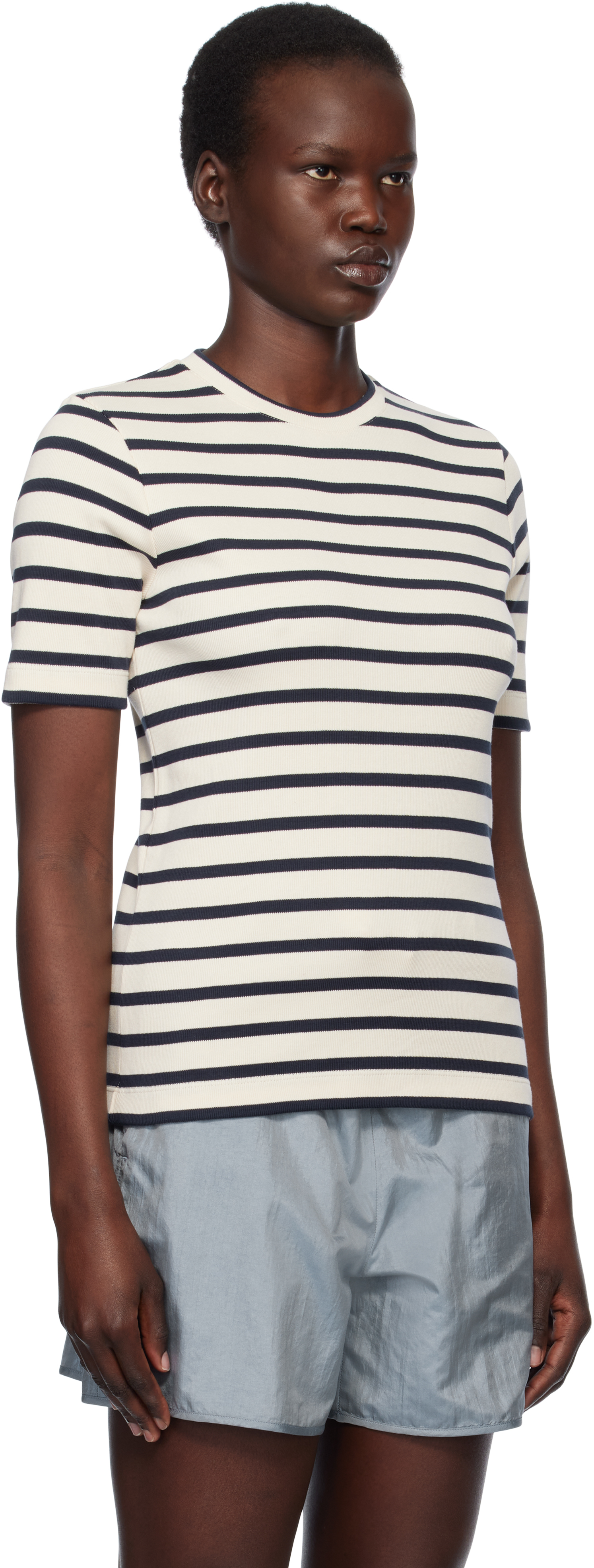 Jil Sander Black And White Knitted Striped T-shirt In Cotton Woman In 124 Mariniere