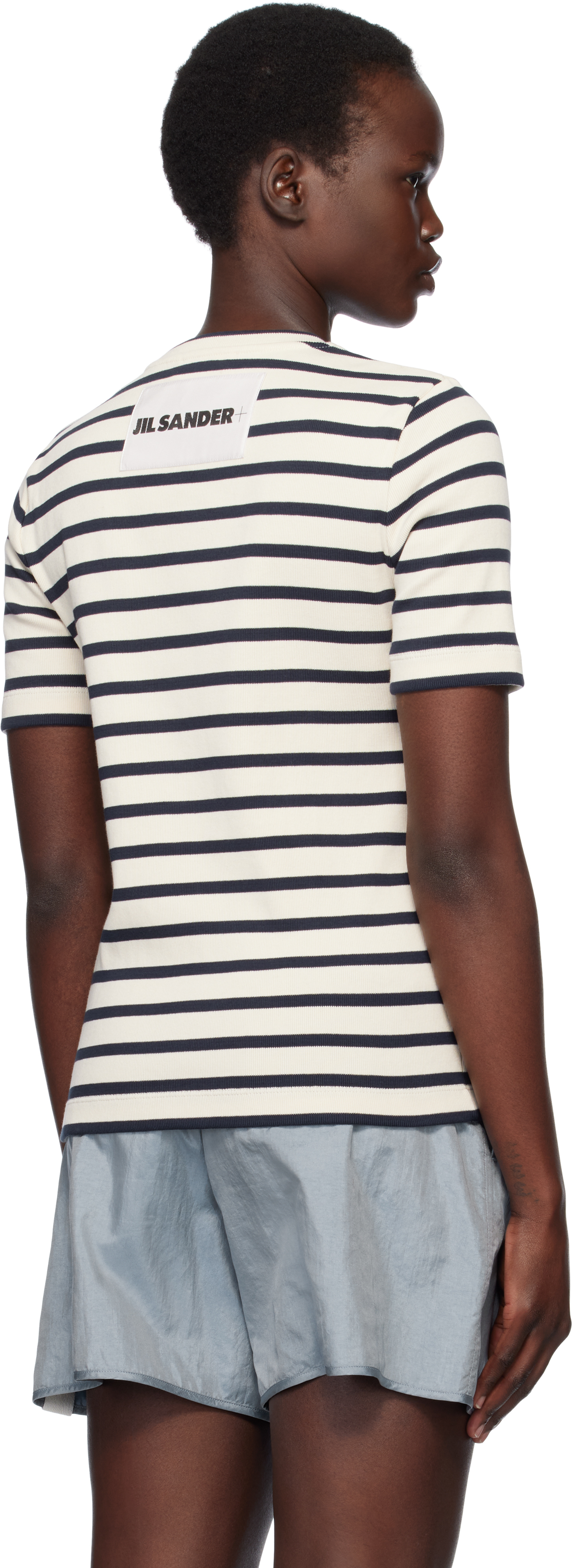 Jil Sander Black And White Knitted Striped T-shirt In Cotton Woman In 124 Mariniere