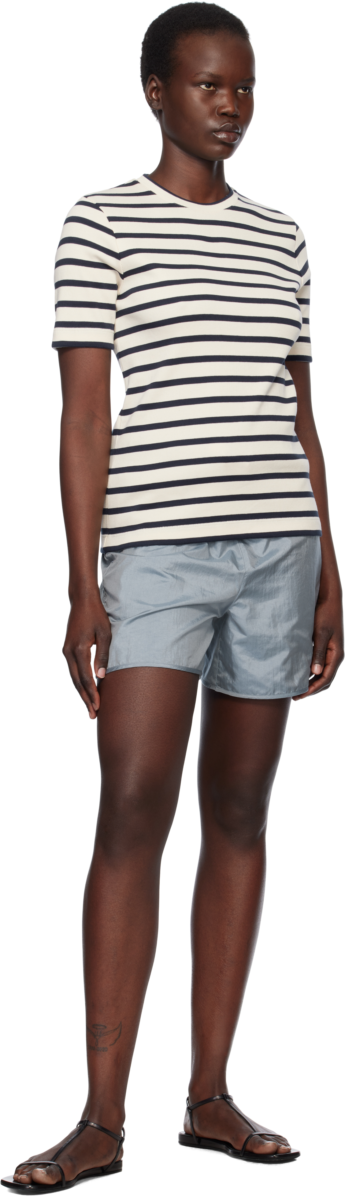 Jil Sander Black And White Knitted Striped T-shirt In Cotton Woman In 124 Mariniere