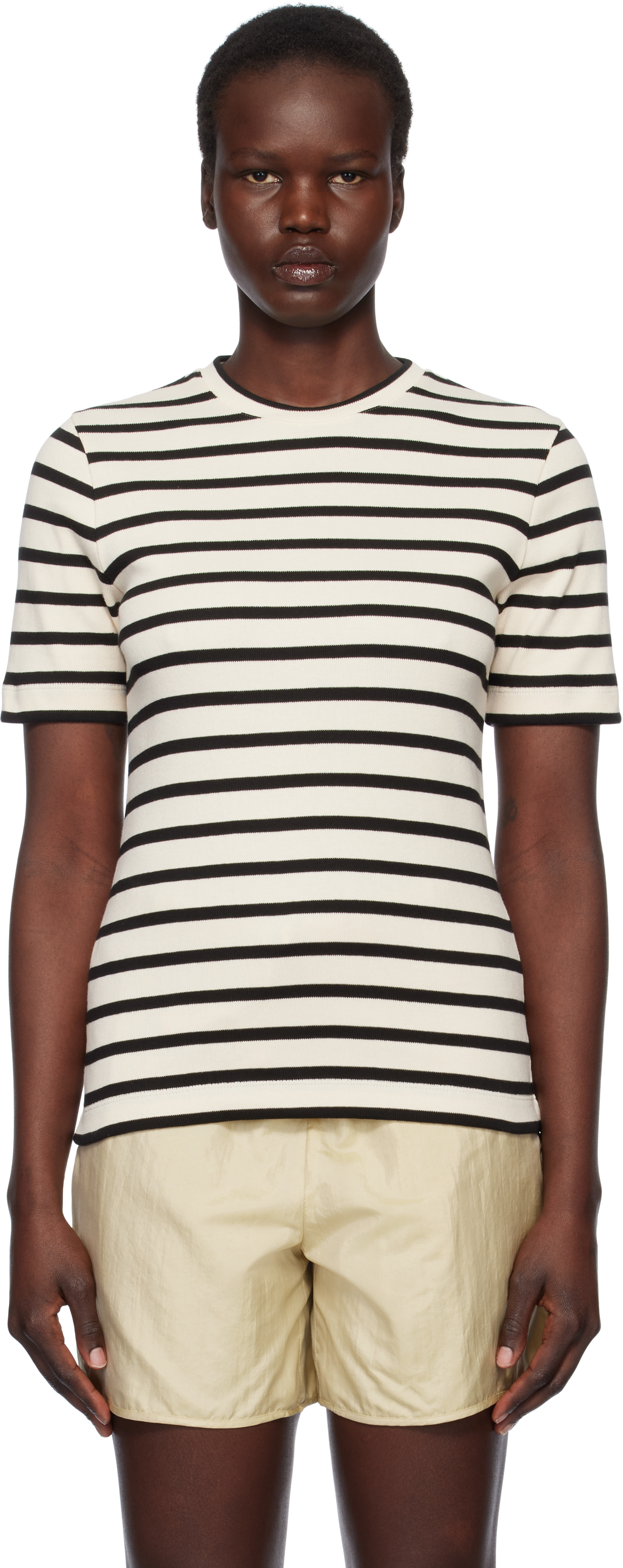 Jil Sander Black And White Knitted Striped T-shirt In Cotton Woman In 080 Bluejay