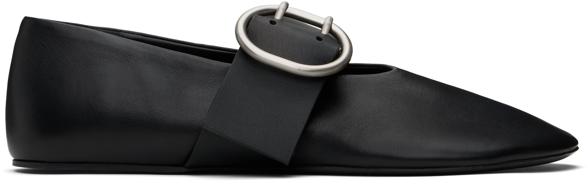 【関税込み】JIL SANDER BUCKLE BALLET FLATS Jil Sander: Black Buckle Ballerina Flats | SSENSE