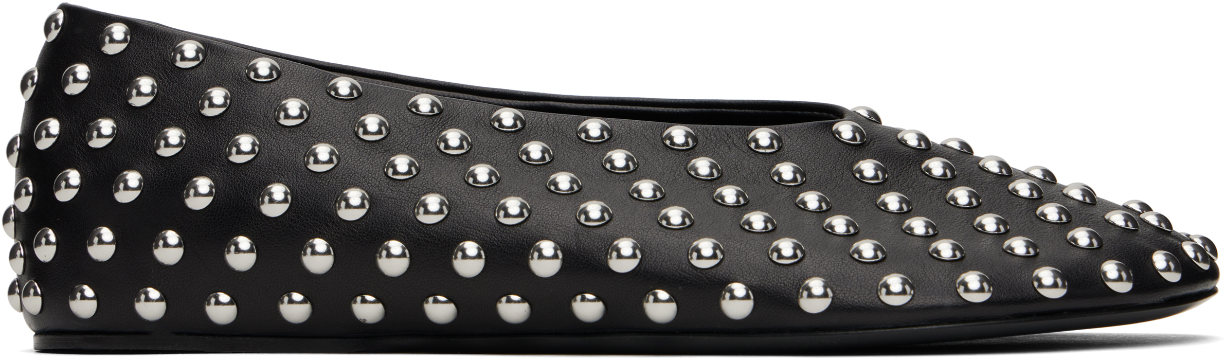 Black Studded Leather Ballerina Flats