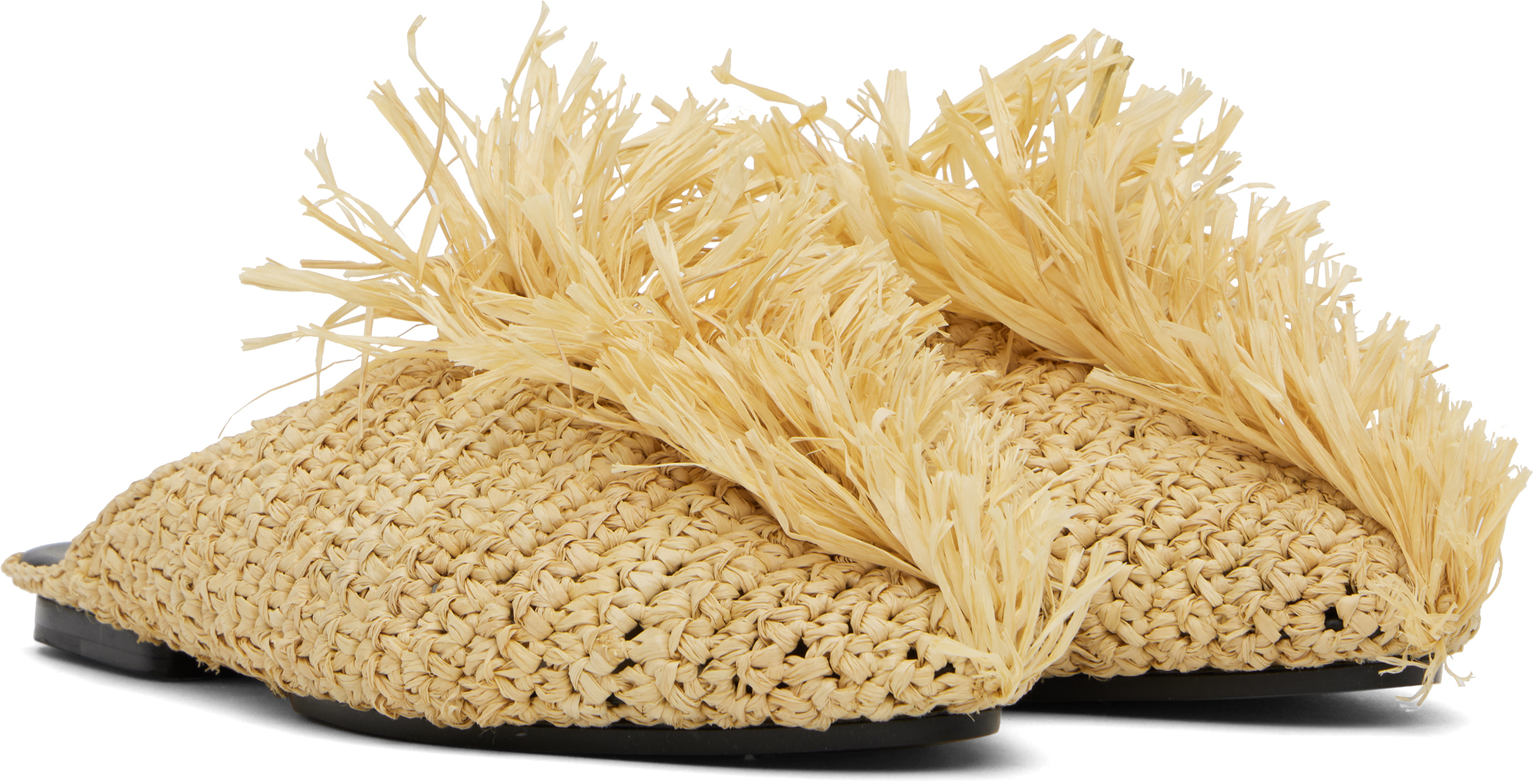 JIL SANDER BEIGE RAFFIA SLIPPERS