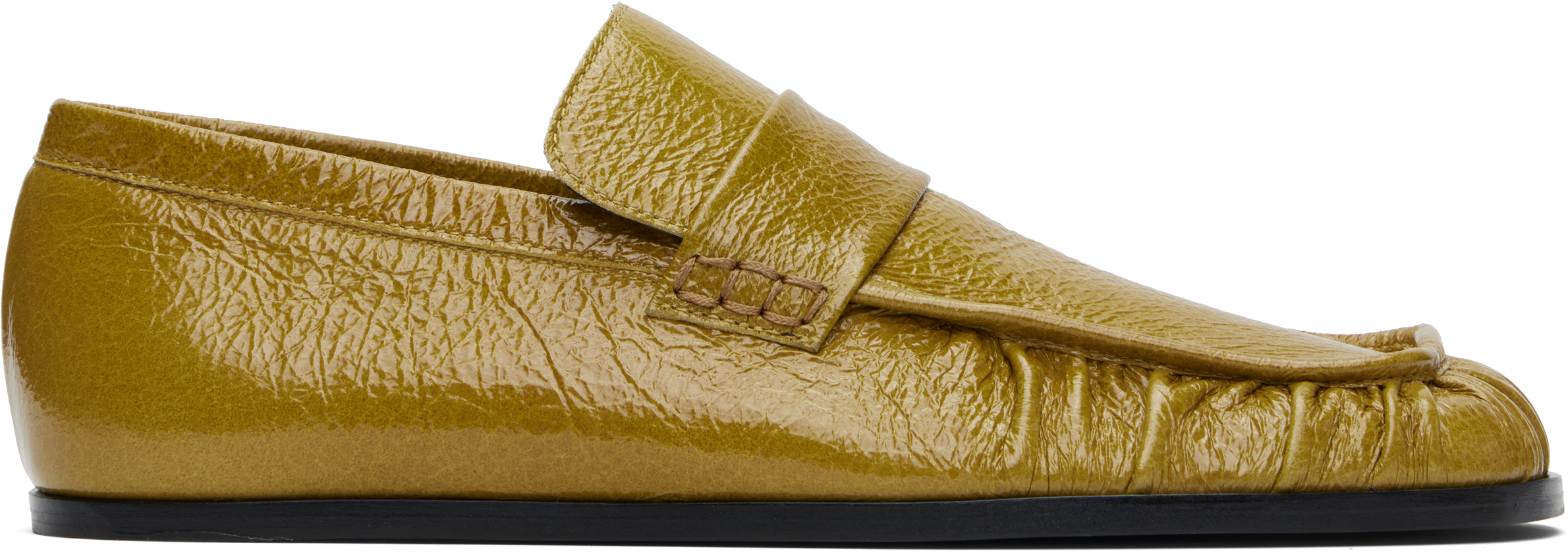 Jil Sander Yellow Patent Leather Loafers In 327 Chrtreause