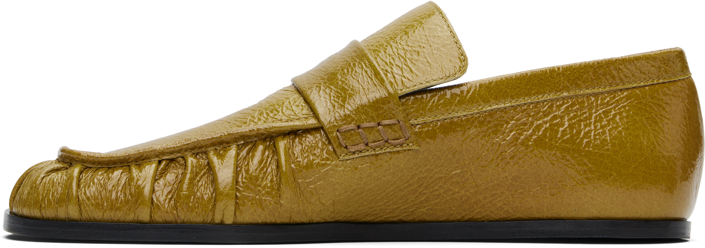 Jil Sander Yellow Patent Leather Loafers In 327 Chrtreause