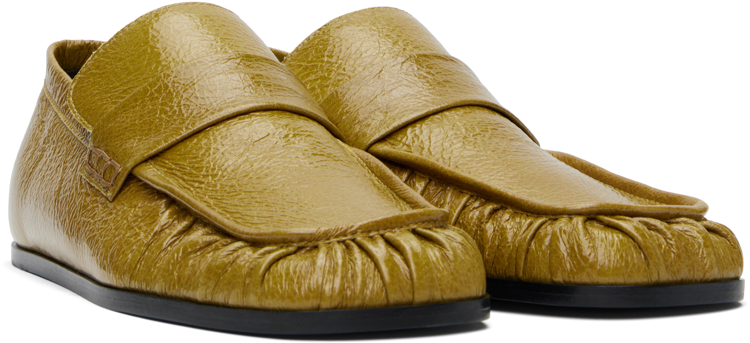 Jil Sander Yellow Patent Leather Loafers In 327 Chrtreause